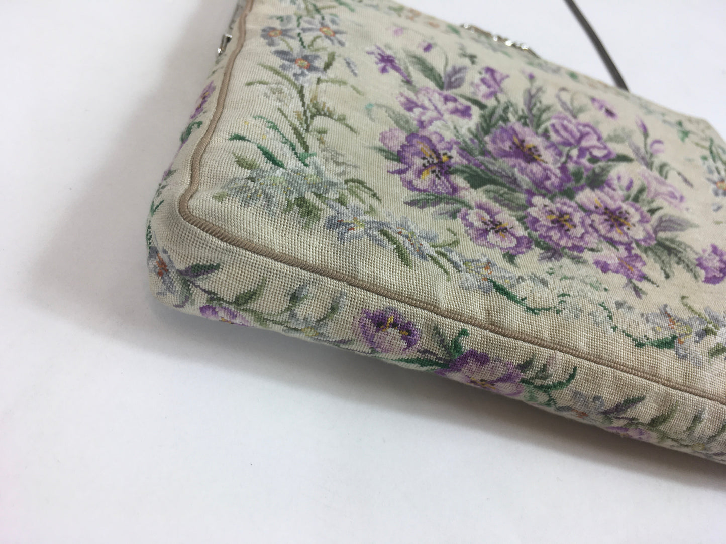 Original 1950’s Floral Tapestry Handbag - By ‘ Harrods’ in Violets, Lilacs and Greens