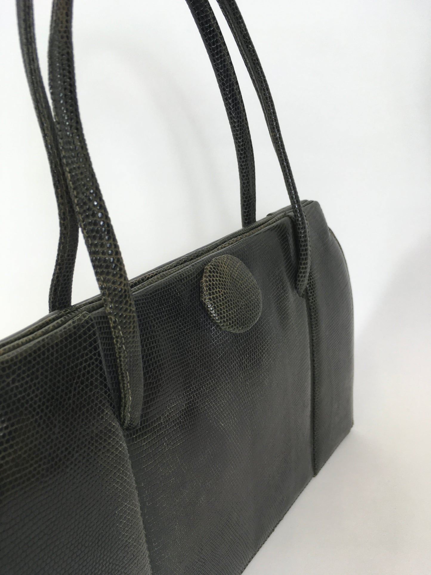 Original Late 1940’s Dark Green Leather Handbag - By ‘ Finnigans Label of London ‘
