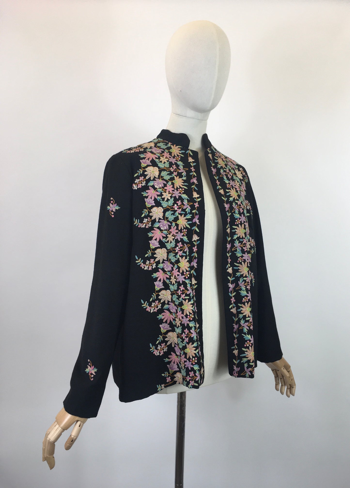 Original Late 1930's Early 1940's Edge to Edge Jacket - With Exquisite Embroidery Detailing in Pastels