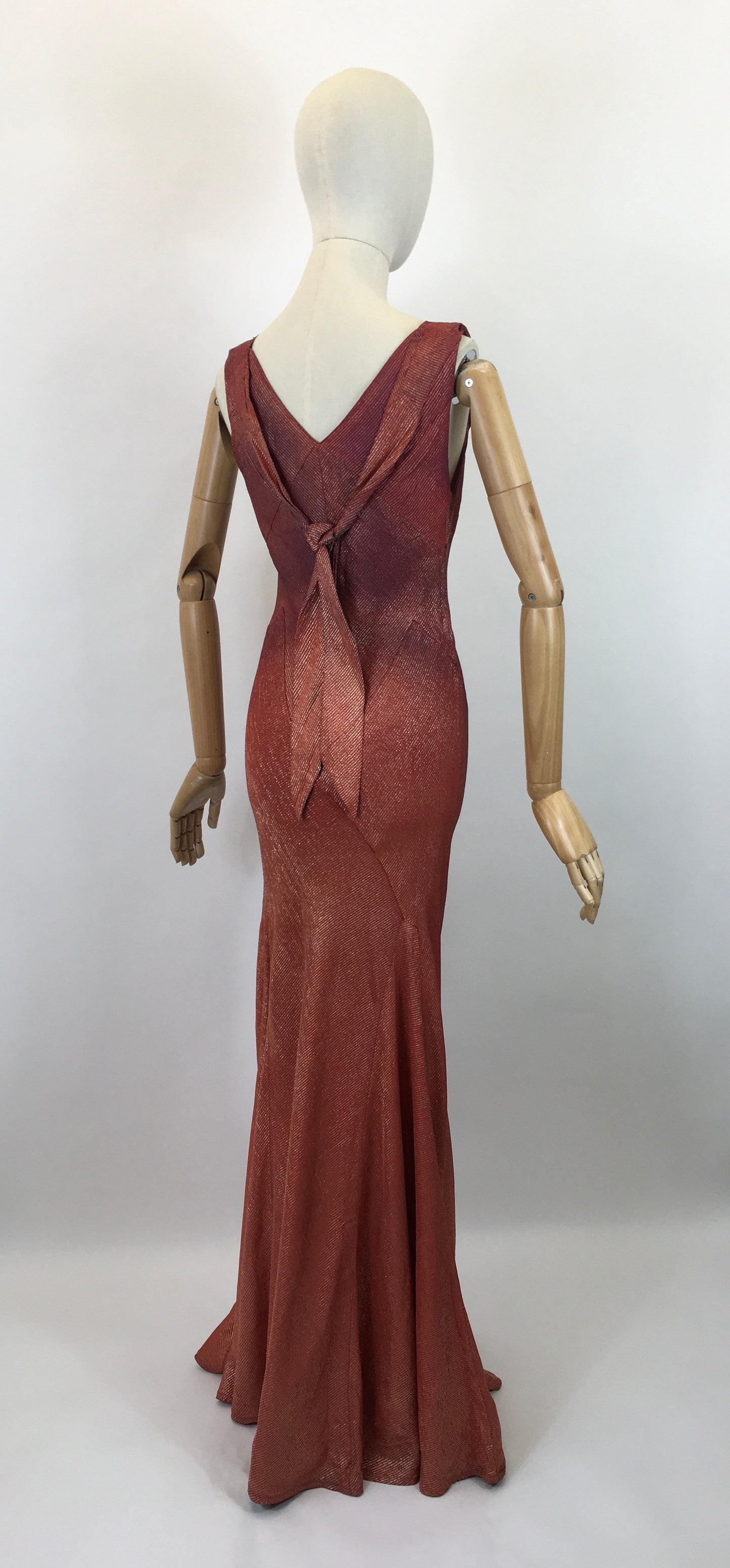 Original SENSATIONAL 1930's Evening Gown with Capelet - In Burnt Orange and Gold Lame with Rabbit Fur Trim