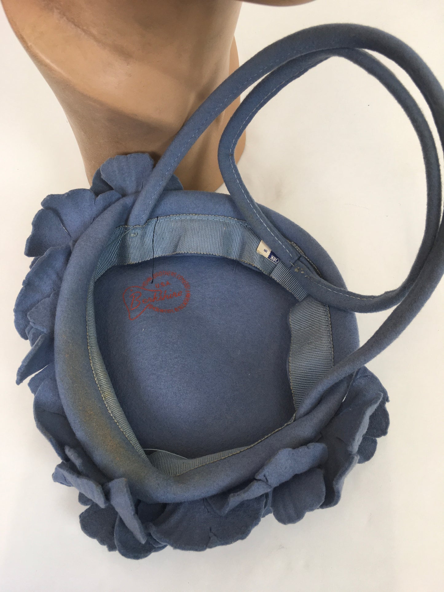 Original 1940’s New York Creations Felt Topper Hat - With Floral Adornment in Cornflower Blue