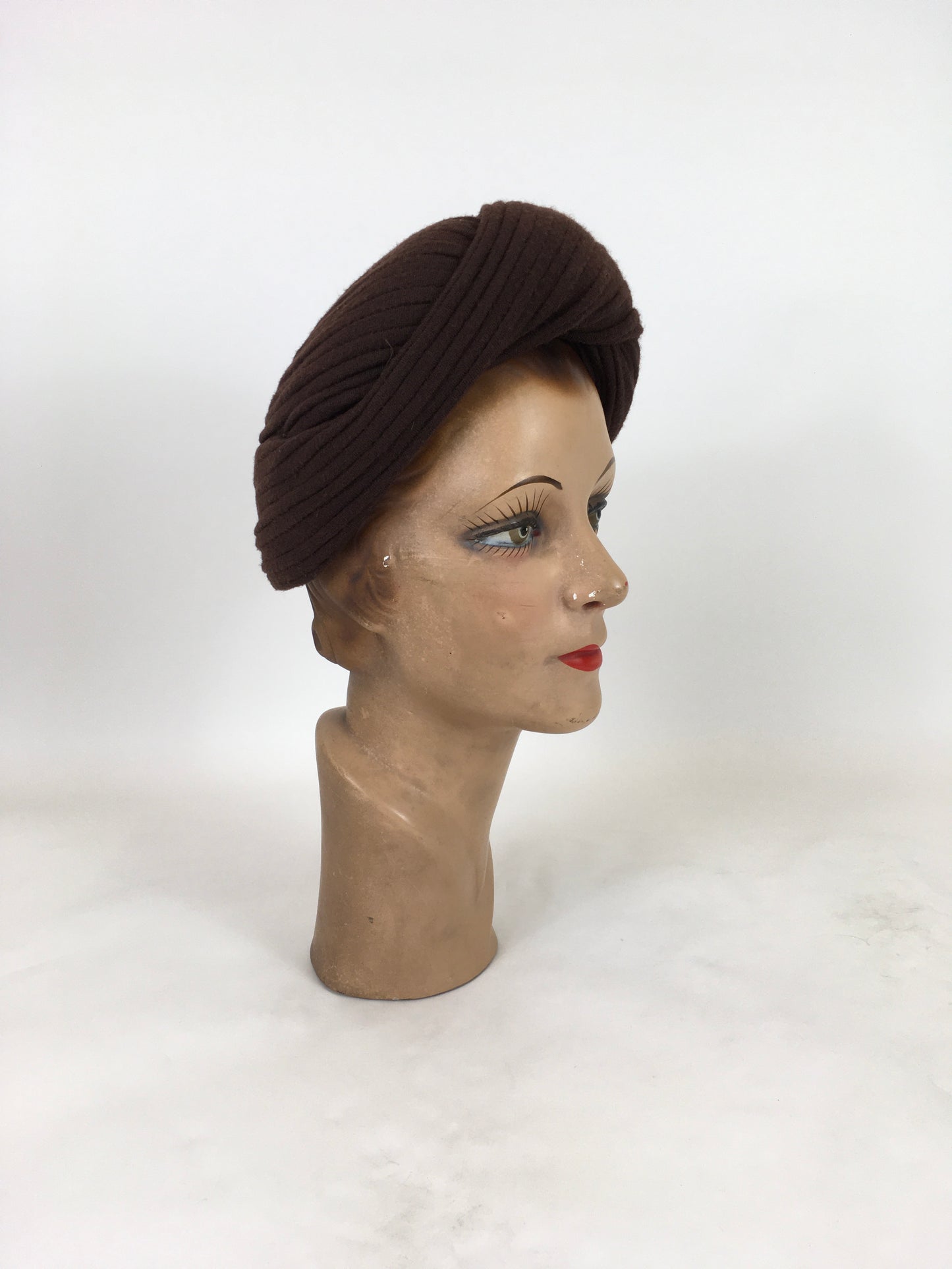 Original 1940's Stunning Wool Turban - In Dark Chocolate Brown