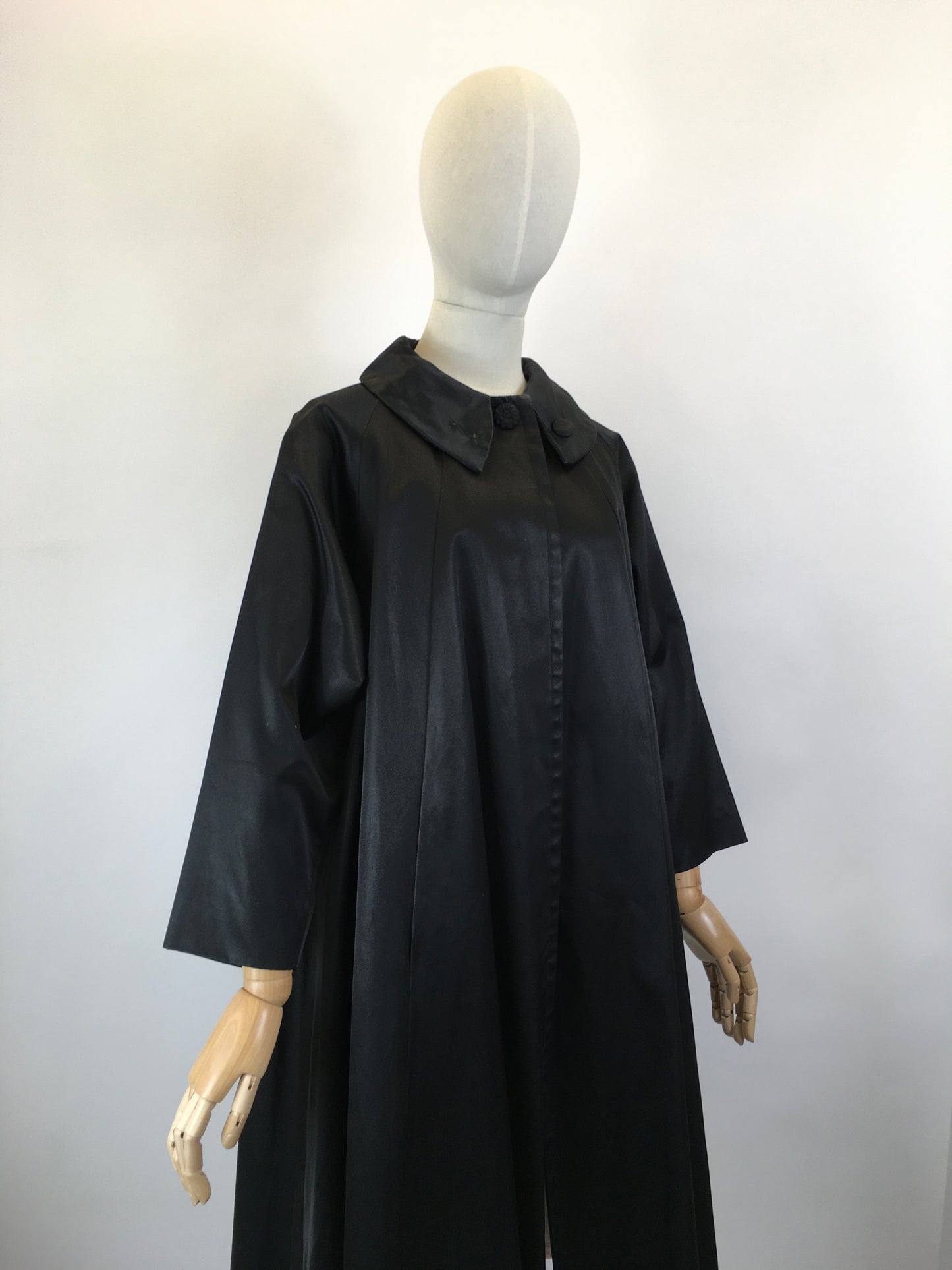 Original 1950’s Stunning Black Evening Coat - In A Lush Noir Sateen