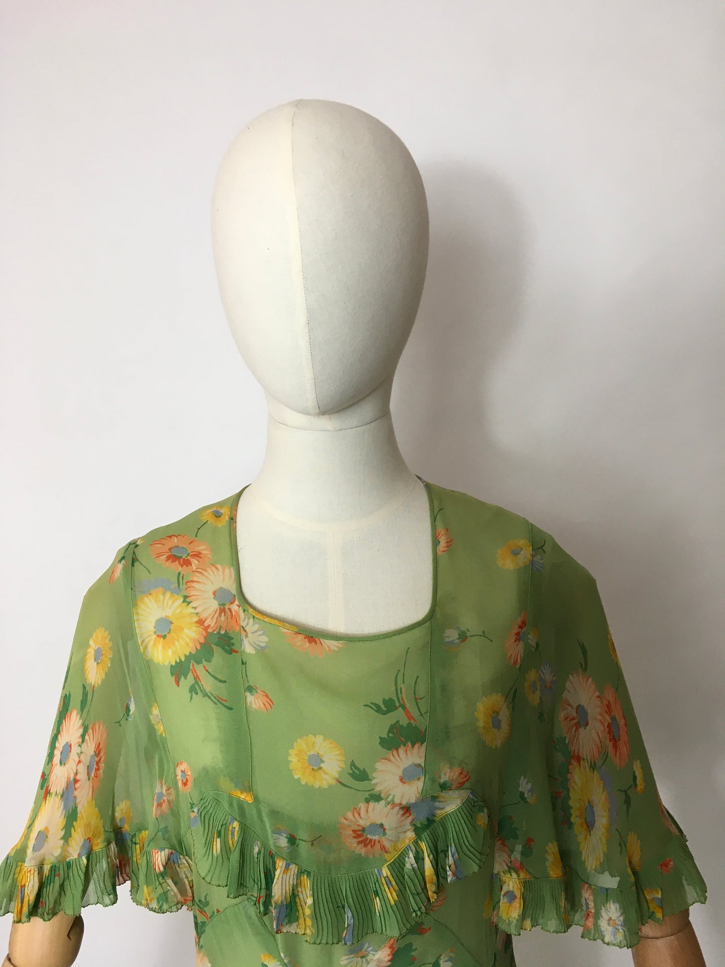 Original 1930’s Bias Cut Gown In An Exquisite Colour Pallet of Deco Green, soft blues, oranges and yellows - A Festival Of Vintage Fashion Show Exclusive