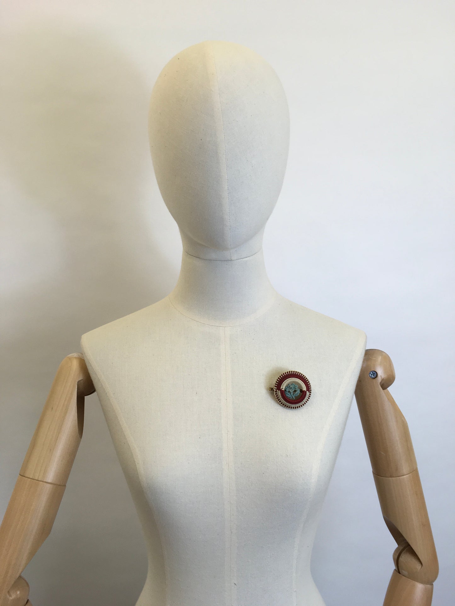 Original 1940’s ‘ Make Do and Mend ‘ Brooch - Red, Cream, Blue Telephone Wire