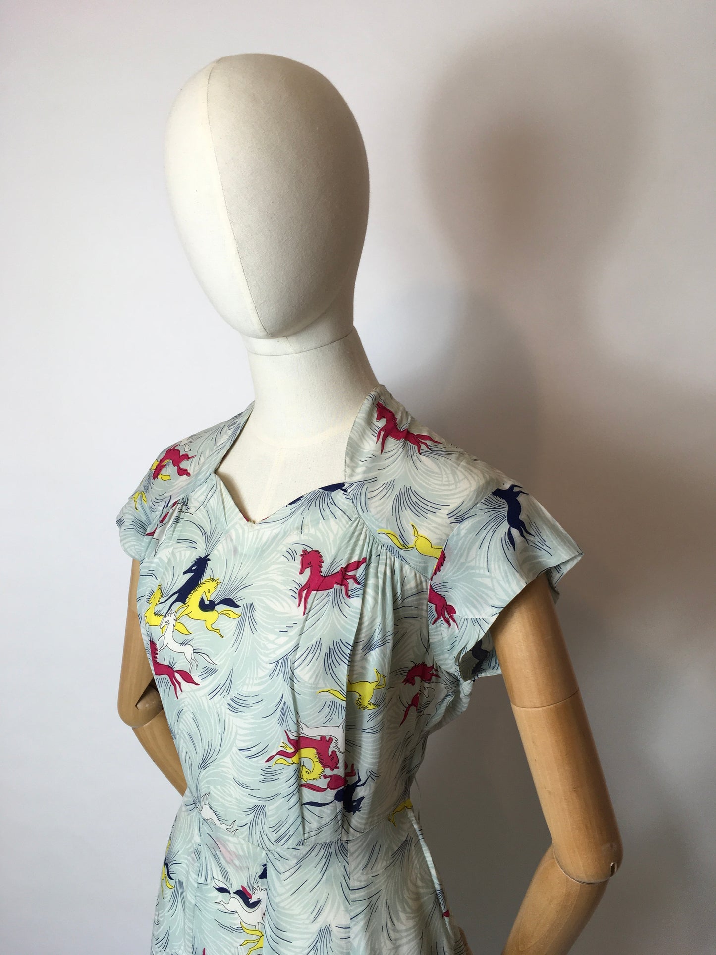 Original 1940’s Dancing Horses Print Dress - In a lovely Sheer Rayon Fabric