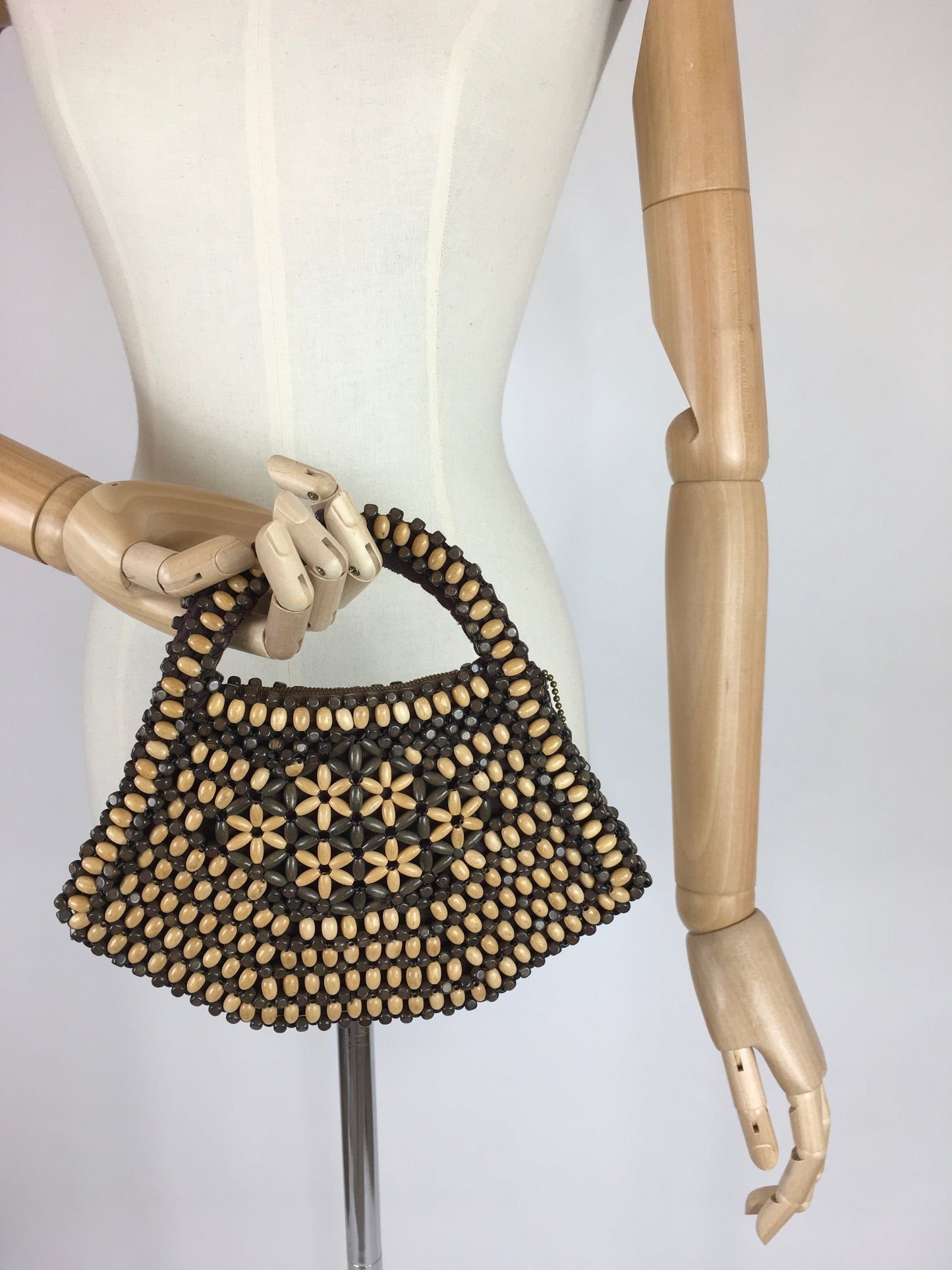 Original 1940’s Wooden Beaded Bag - In A Fabulous Shape with 2 tone beadwork