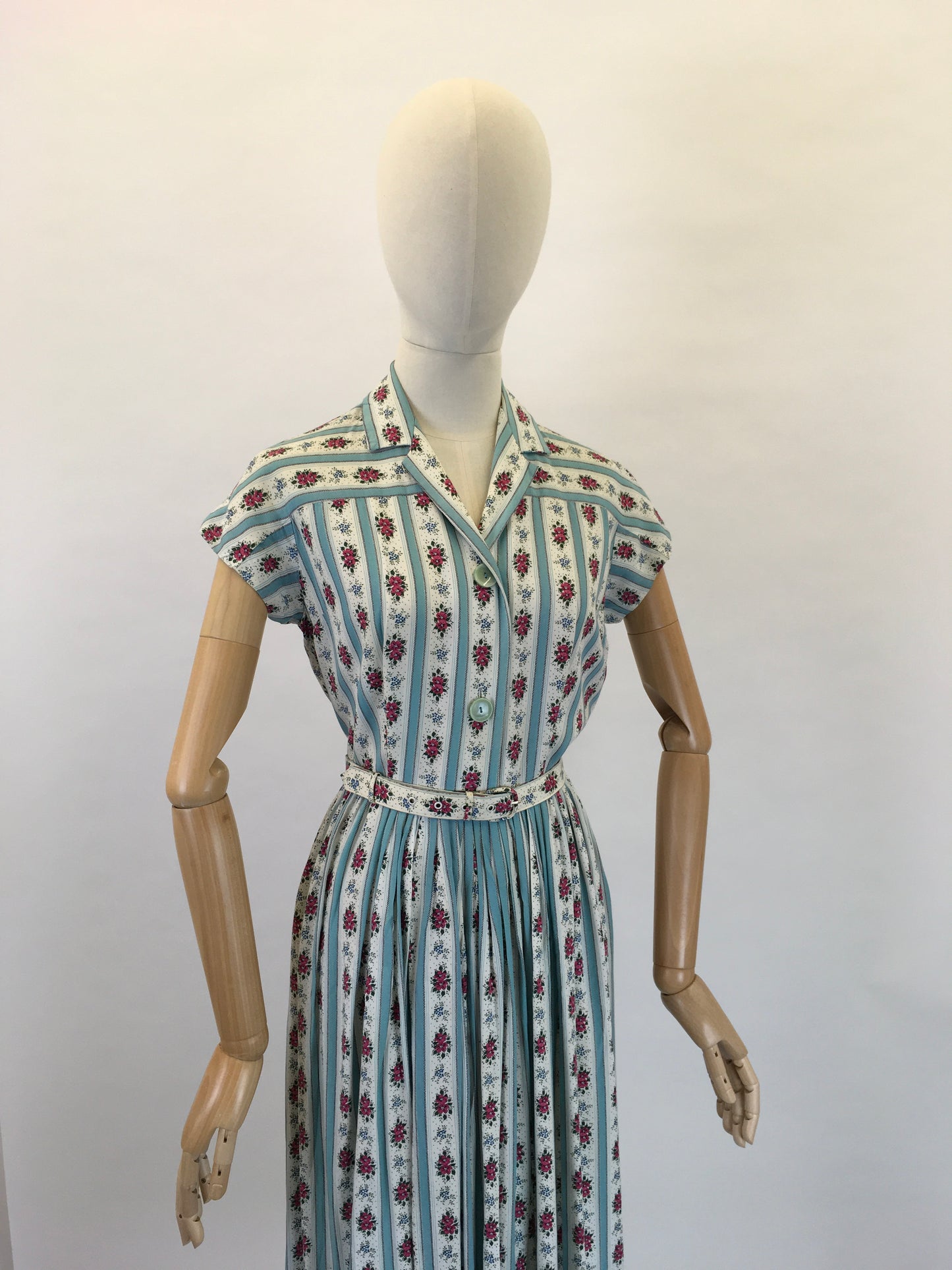 Original 1950’s ‘ St. Michael’ Floral Cotton Day Dress - In Beautiful Blues, Pinks, Greens and Whites