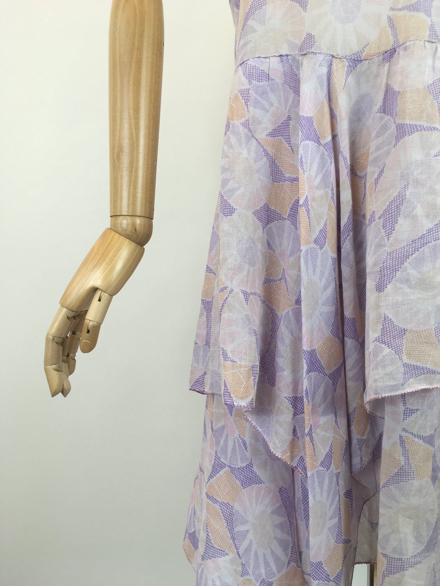Original 1920's Charming Cotton Lawn Day Dress - In Deco Pastels of Lilacs, Pinks & Orange