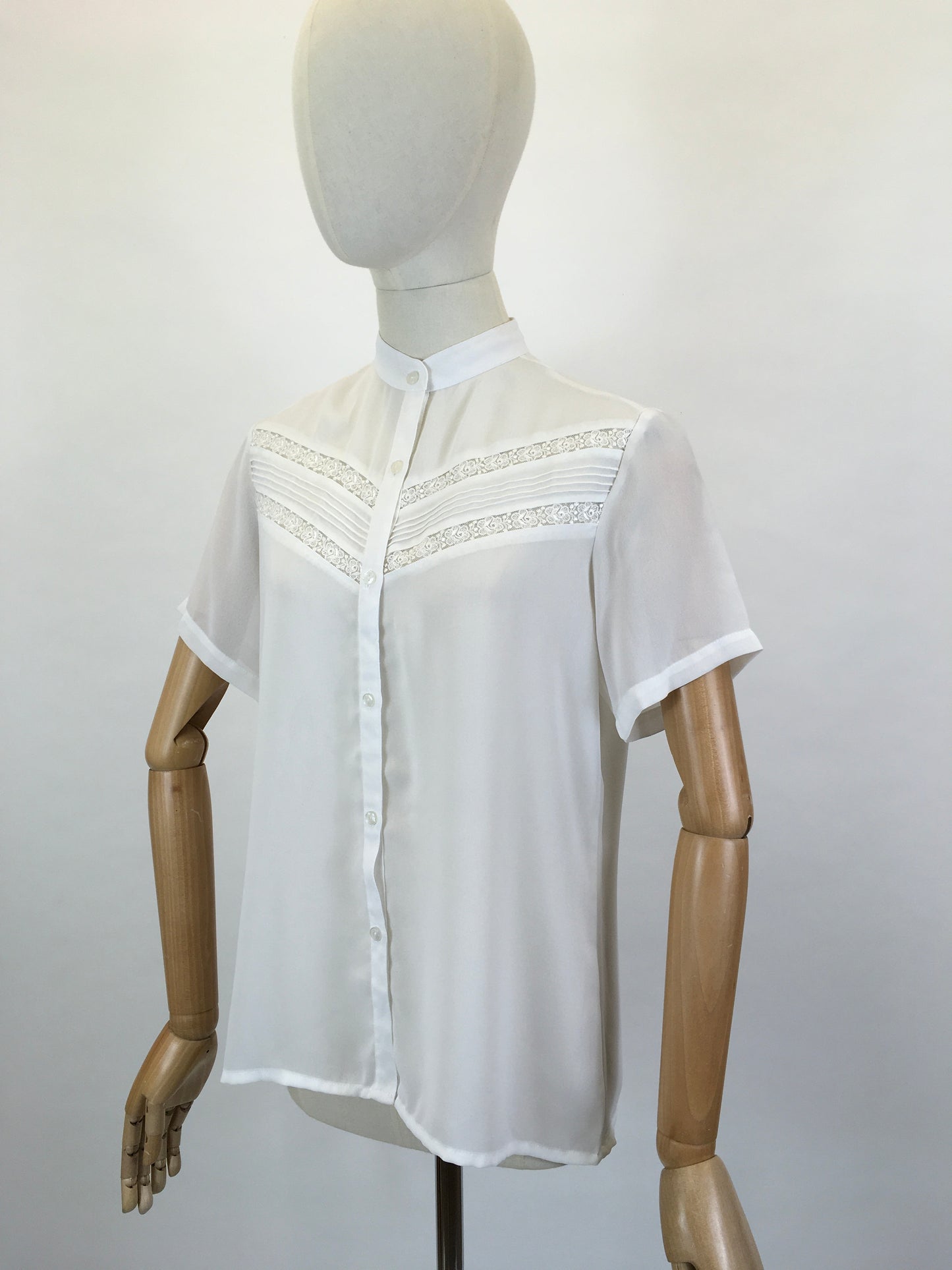 Original 1950’s Darling Sheer Rayon Blouse in White - Pintuck and Lace Detailing