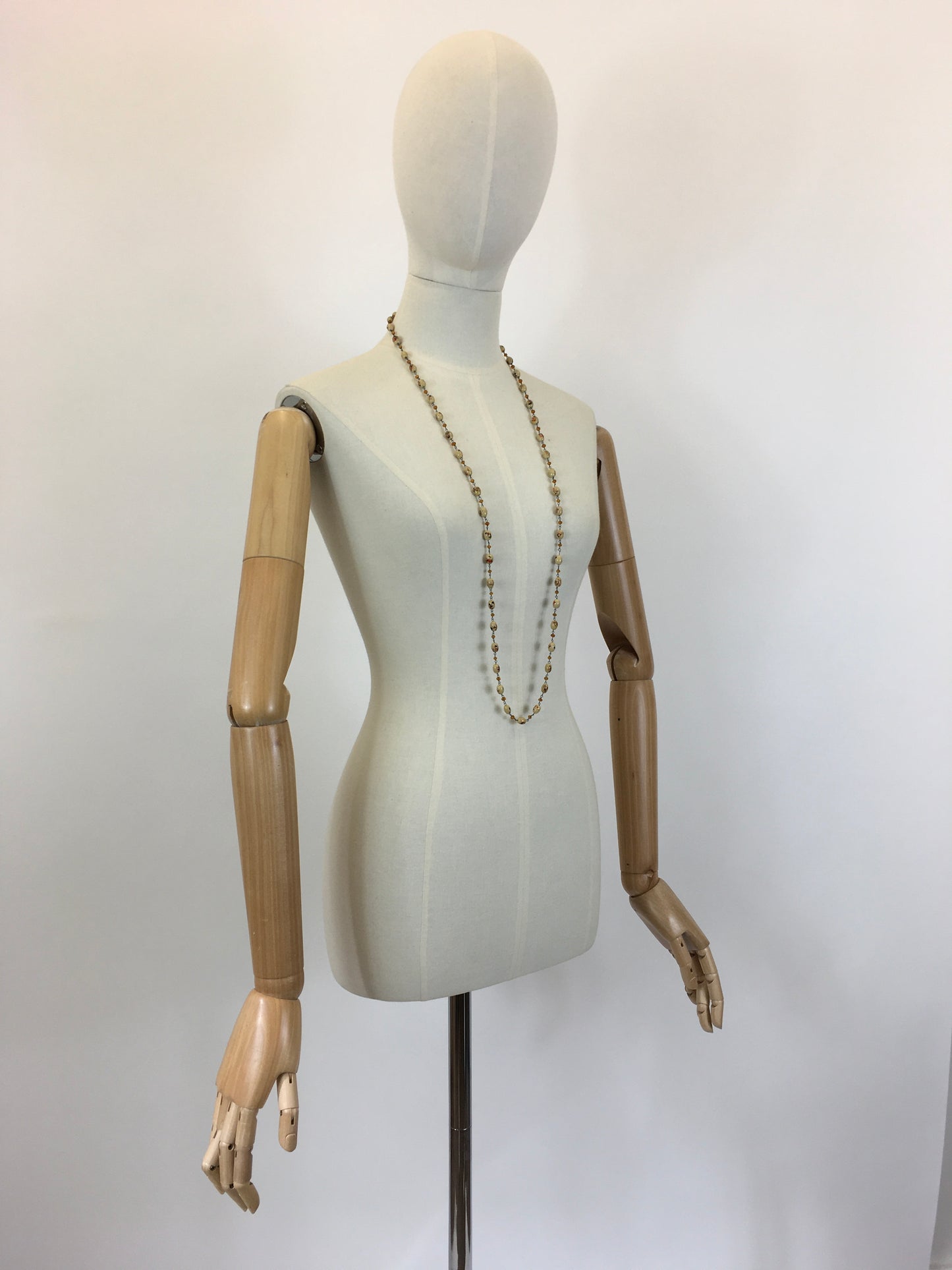 Original 1930’s Beautiful Glass Beaded Necklace - In Shades of Cream, Amber & Black Deco Beads