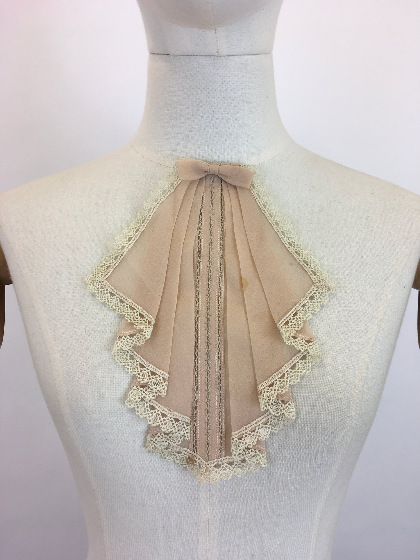 Original 1930's Darling Dickie - In A Soft Taupe Chiffon Crepe with Lace Trim