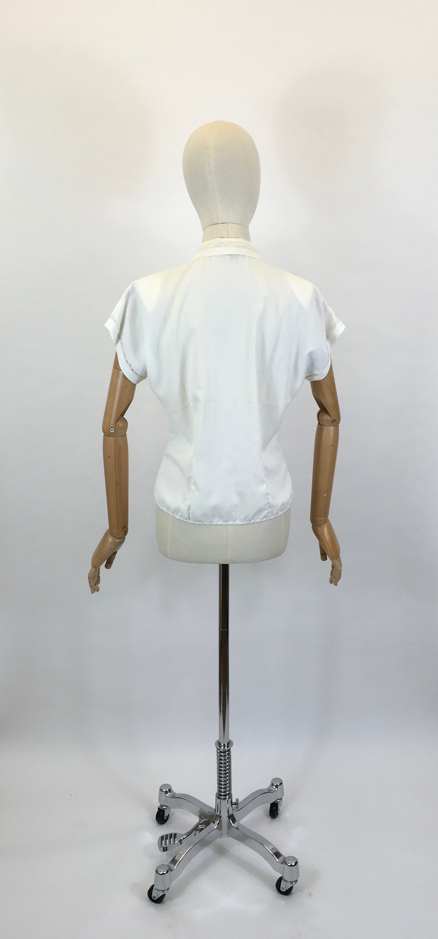 Original 1950’s ‘ Weber’ Blouse in Crisp White - Featuring Lace and Pintuck Detailing to the Bodice