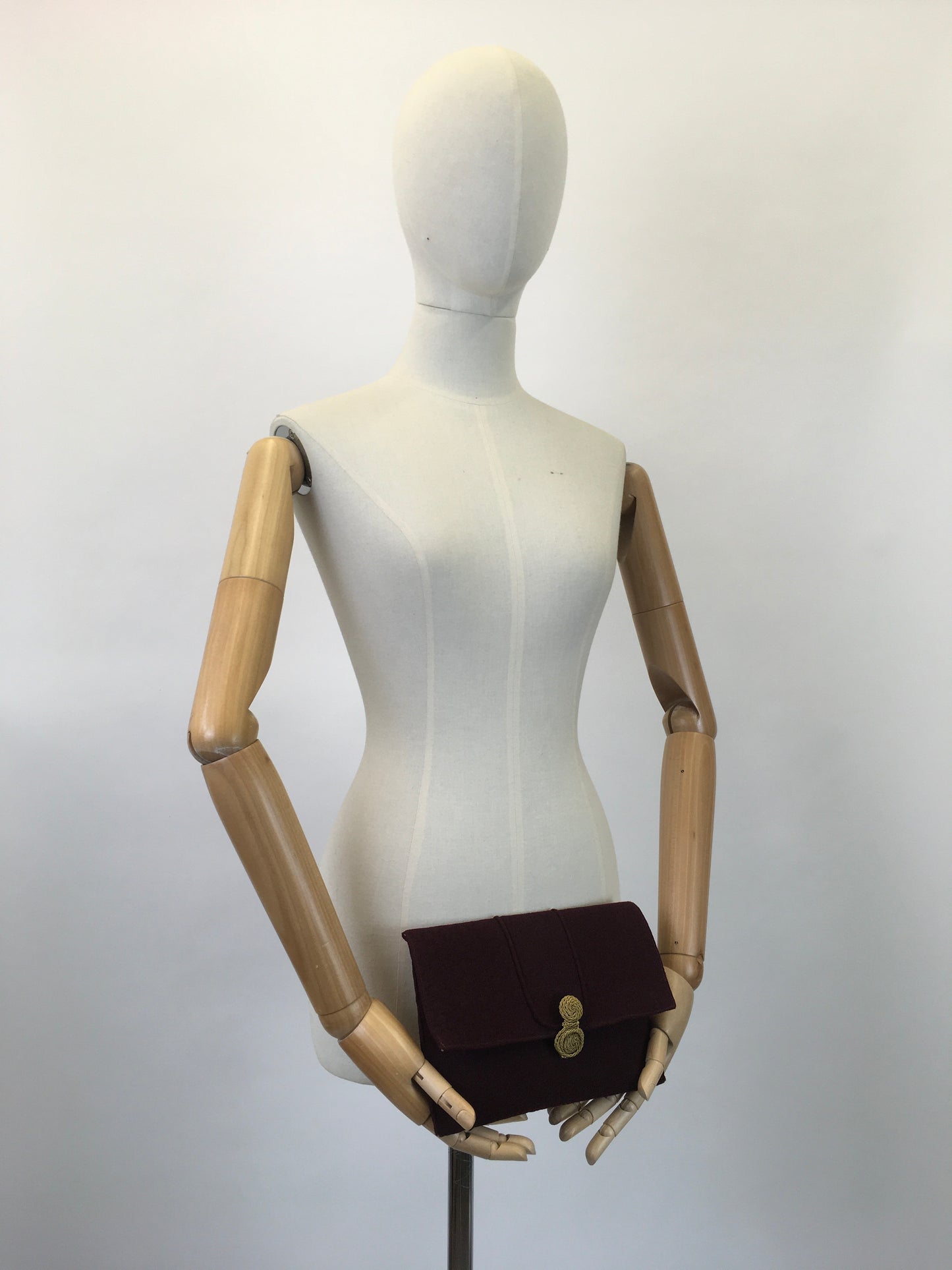 Original Darling 1930's Textured Crepe Clutch Bag - In A Deep Wine With Gold Clasp