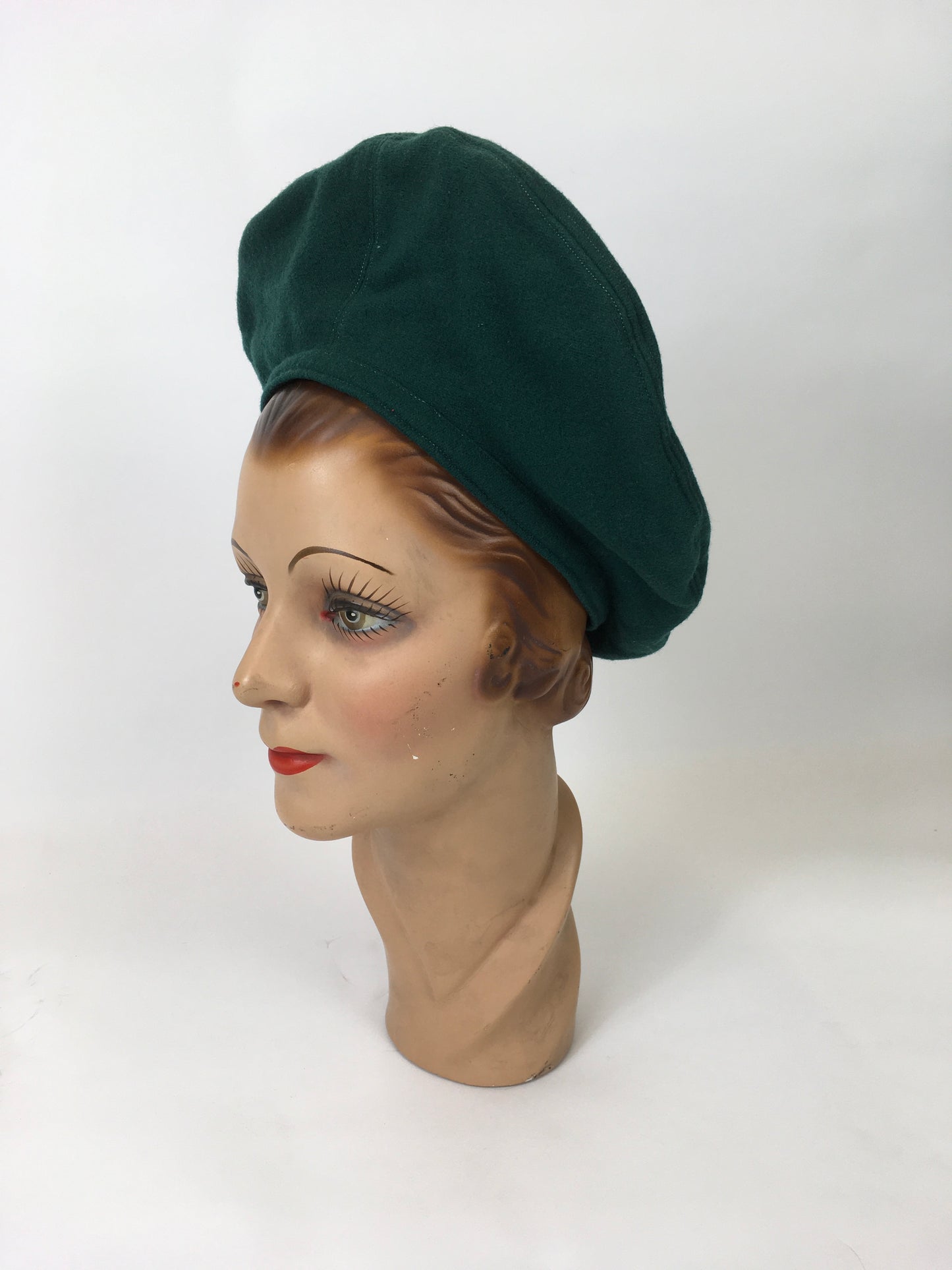 Original 1940’s Halo Beret - In A Stunning Forest Green Wool