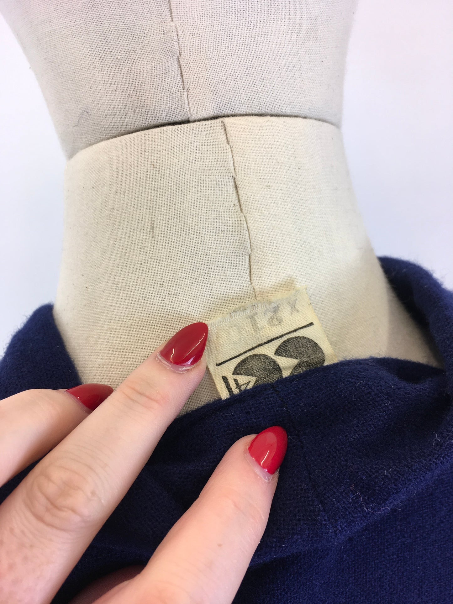 Original 1940's Sensational CC41 Utility Wool Dress - In A Royal Blue with Floral Embellishment