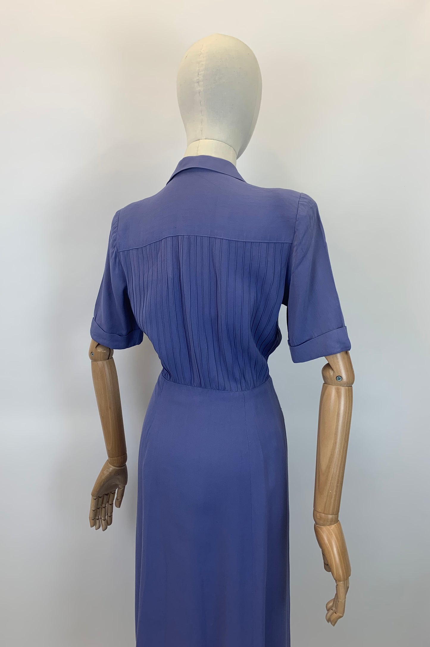 Original 1940's Darling Day Dress - With Delightful Pleatwork in Periwinkle