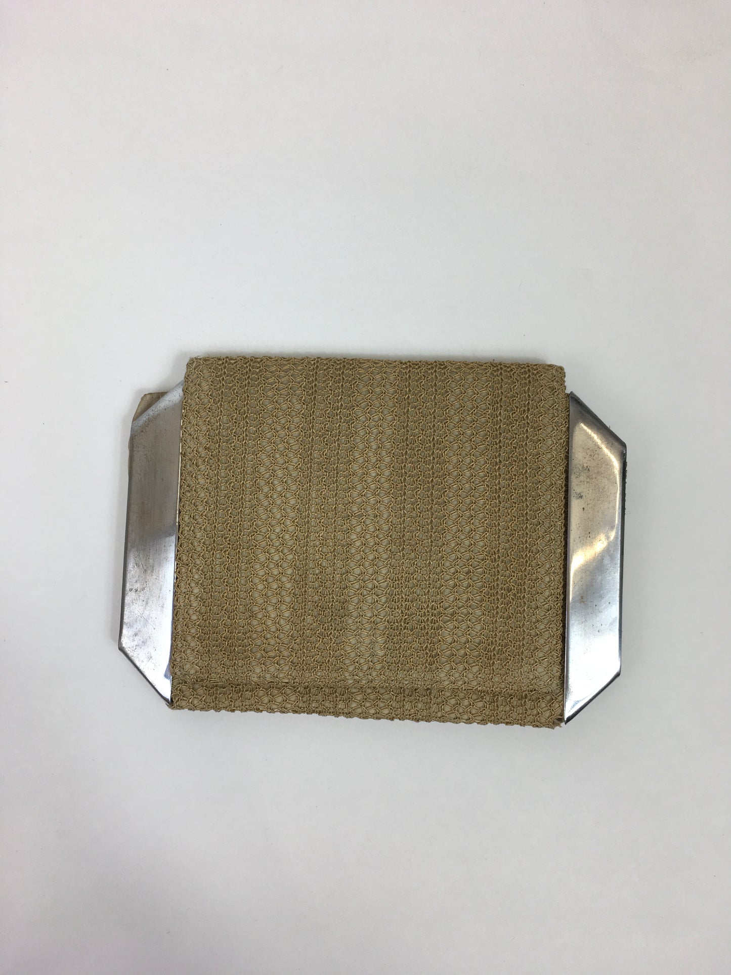 Original 1920's / 1930's Fabulous Summer Clutch Bag - In A Natural Straw Weave with Silver Plate Side Panels