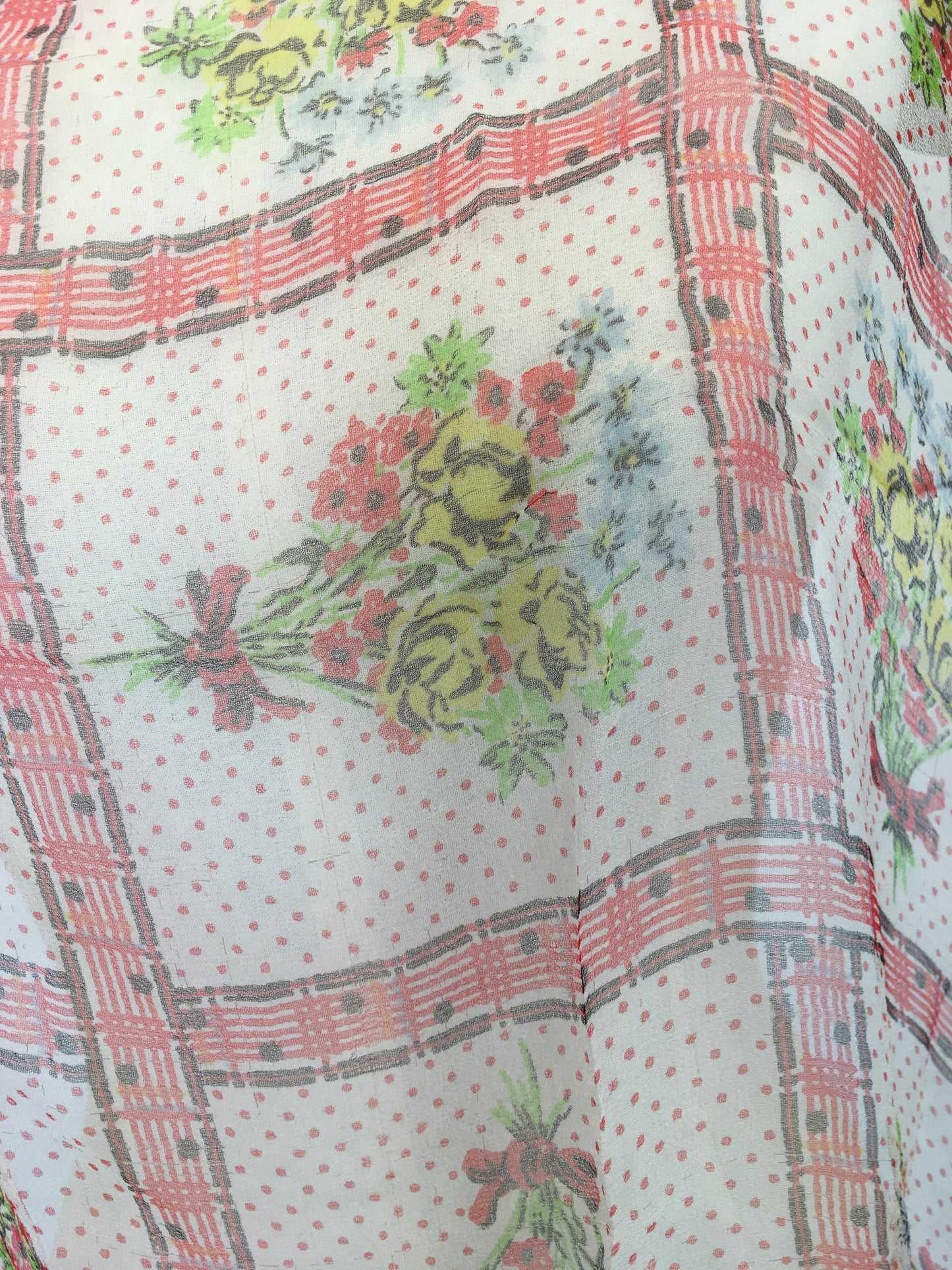 Original Early 1950’s Floral Chiffon Scarf - In Dainty Reds, Yellows, Greens and Blues