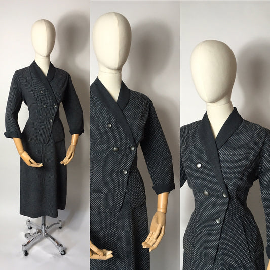 Original 1940’s Slate Grey Lightweight Suit - A lovely Asymmetric Front Shape Detailing