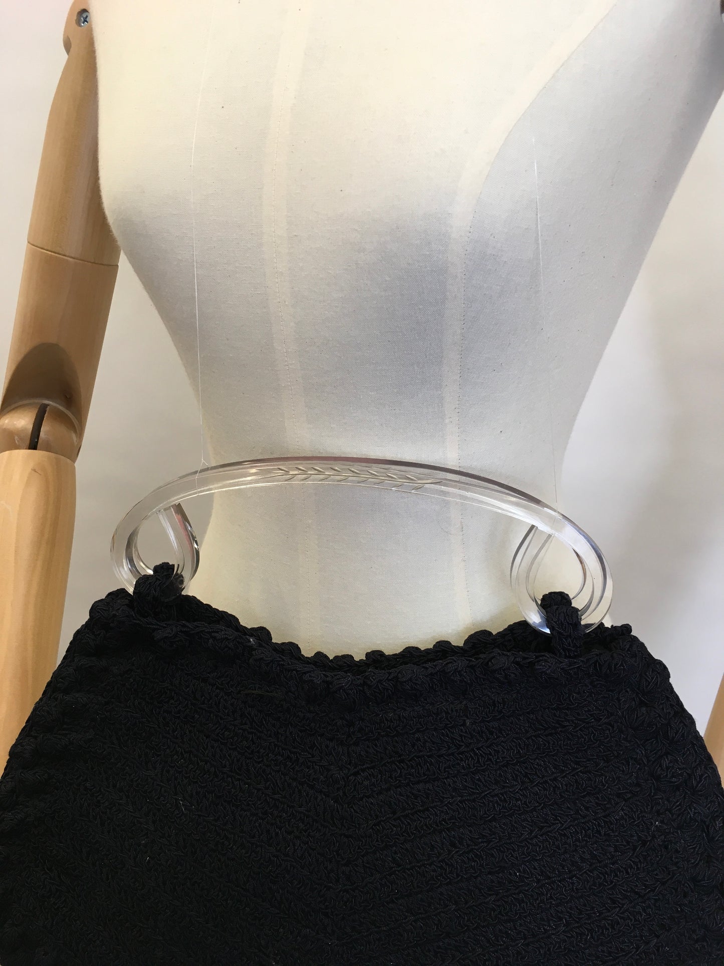 Original 1940’s Navy Crochet Bag in An unusual Shape -  With Gorgeous Lucite Handles