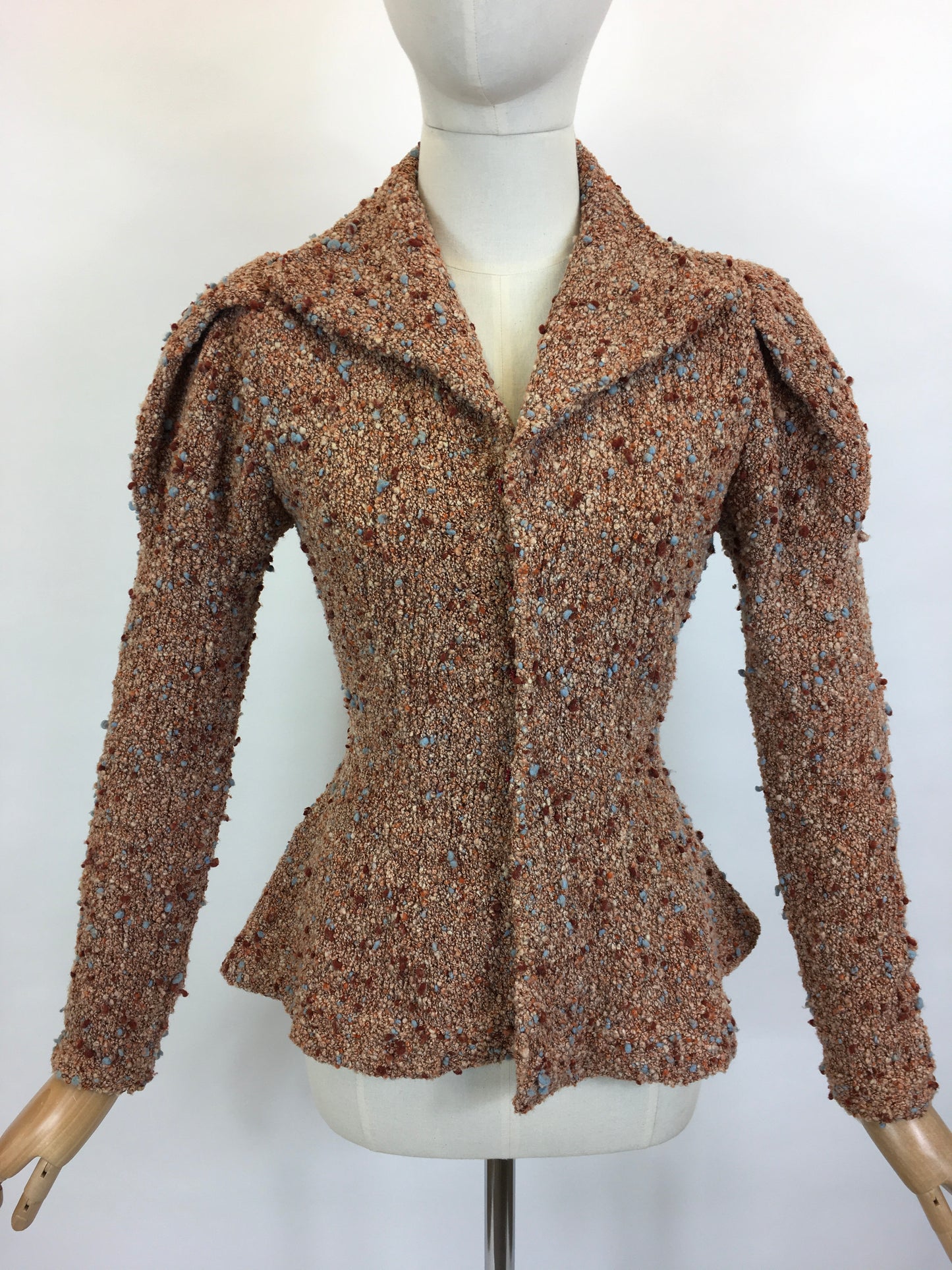 Original Late 1930’s Early 1940’s Knitted Cardigan / Jacket - In Pumpkin Spice, Soft Peach, Cinnamon and Powder Blue
