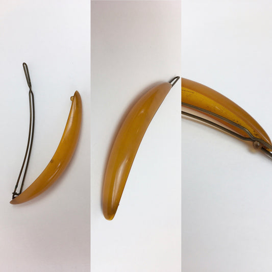 Original 1940s Early Plastic Hair Slide / Barette - In A Lovely Butterscotch Colour