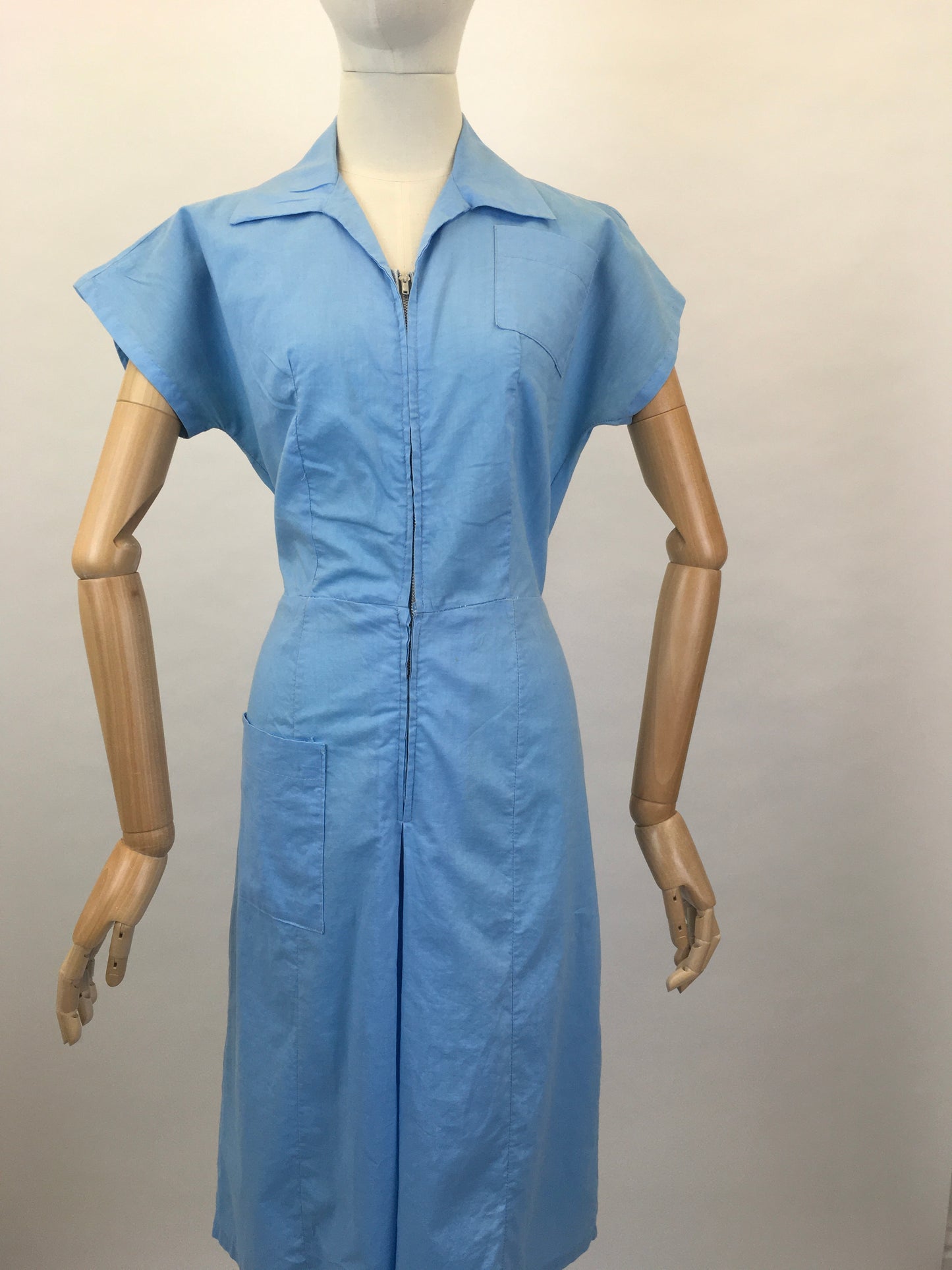 Original 1940’s Homemade Zip Front Playsuit - In a Lovely Sky Blue Cotton