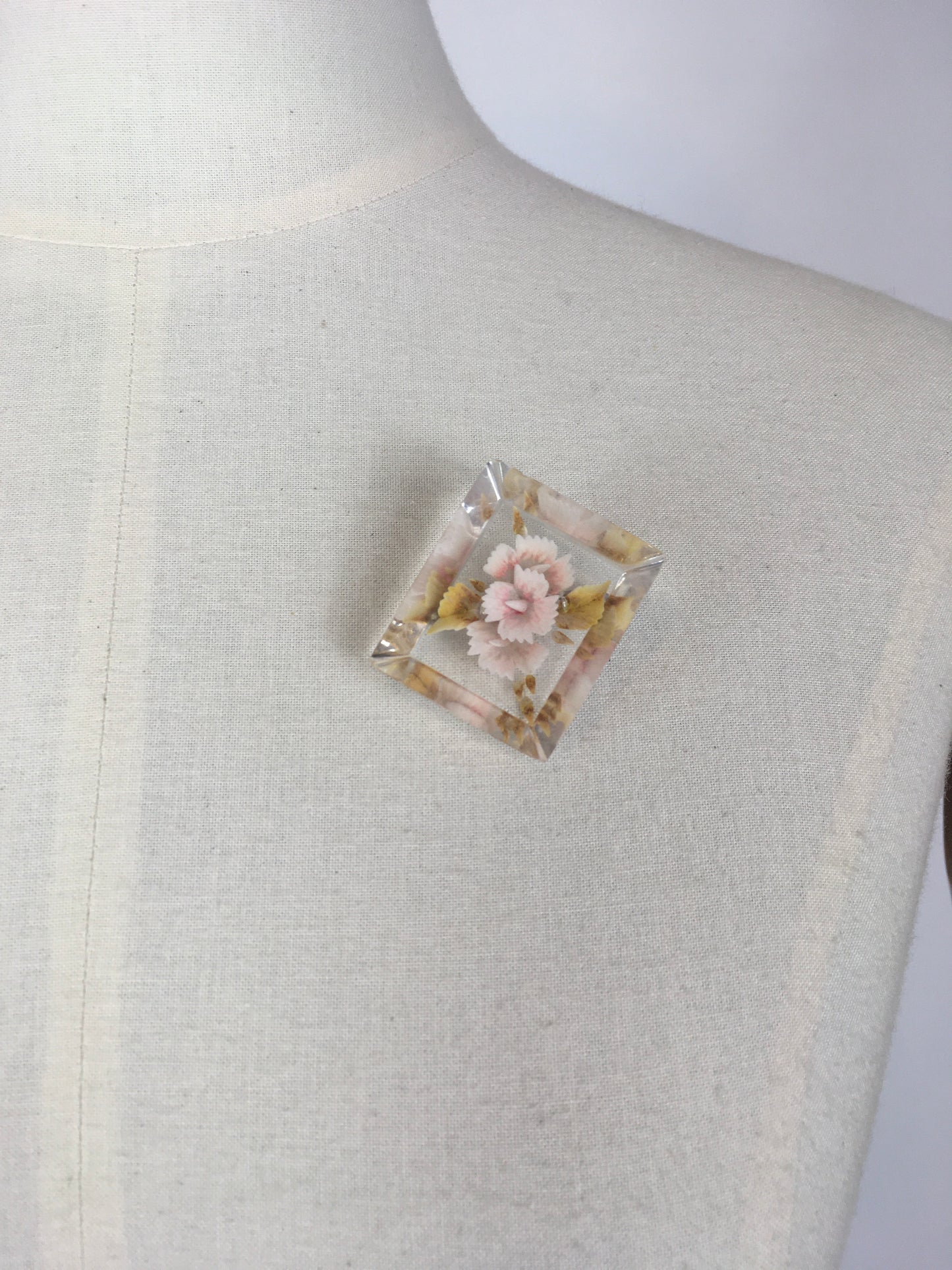 Original 1940’s / 1950’s Floral Lucite Brooch - In A Lovely Soft Pink & Muted Green