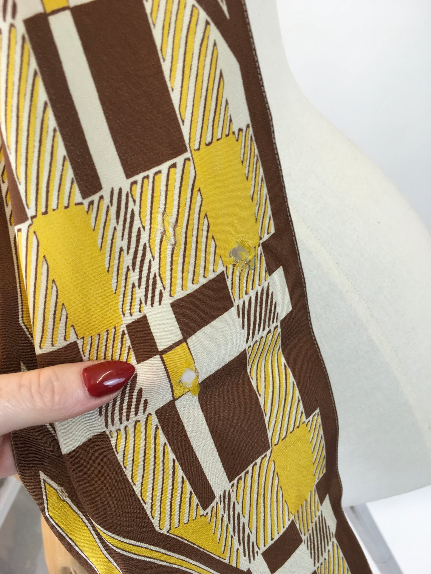 Original 1930’s Rayon Deco Pointed Scarf - In Mustards, Ivory and Warm Brown