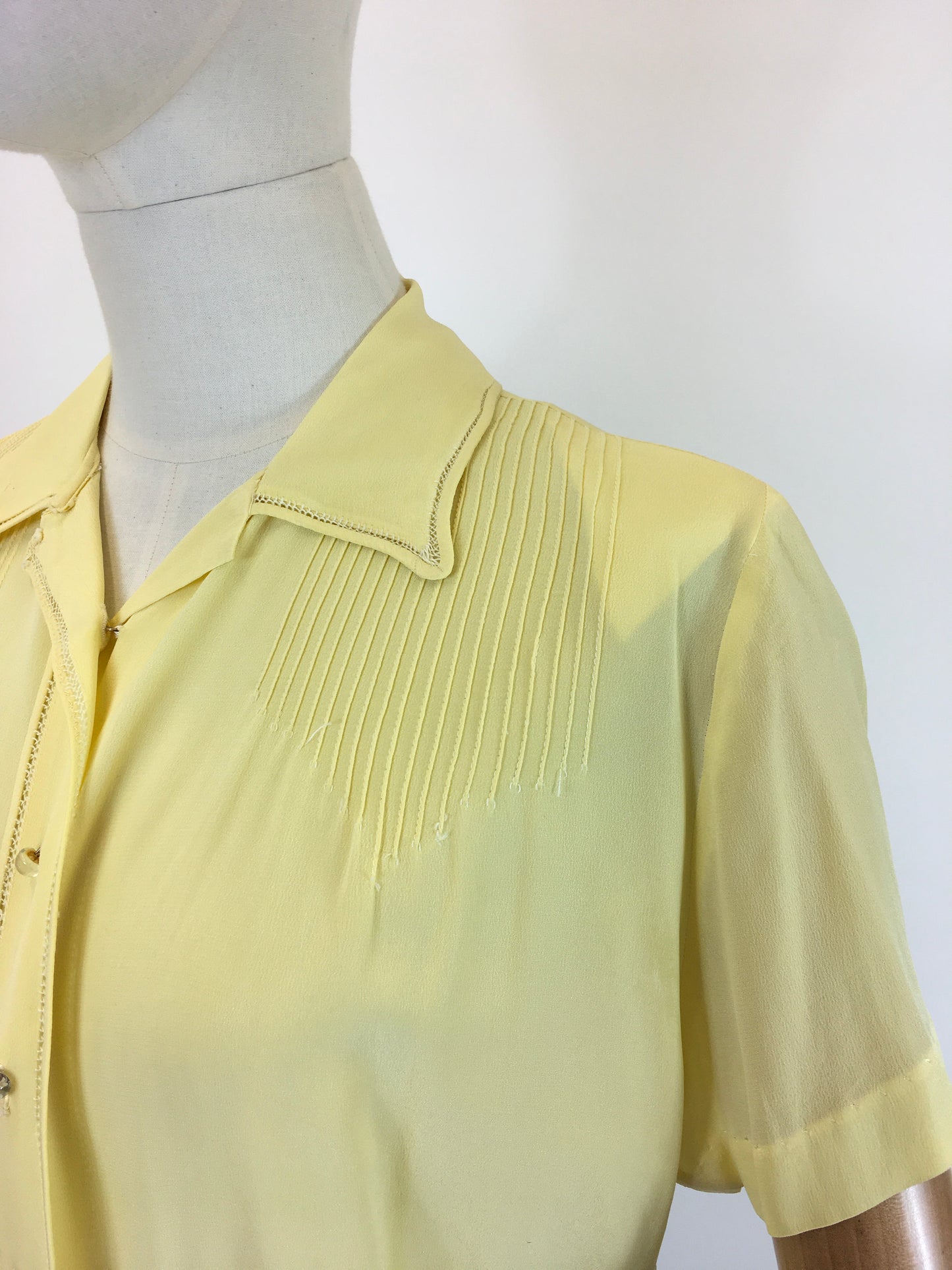 Original 1940’s Sheer Blouse In A Sunshine Yellow - With Stunning Stitch Work Detailing