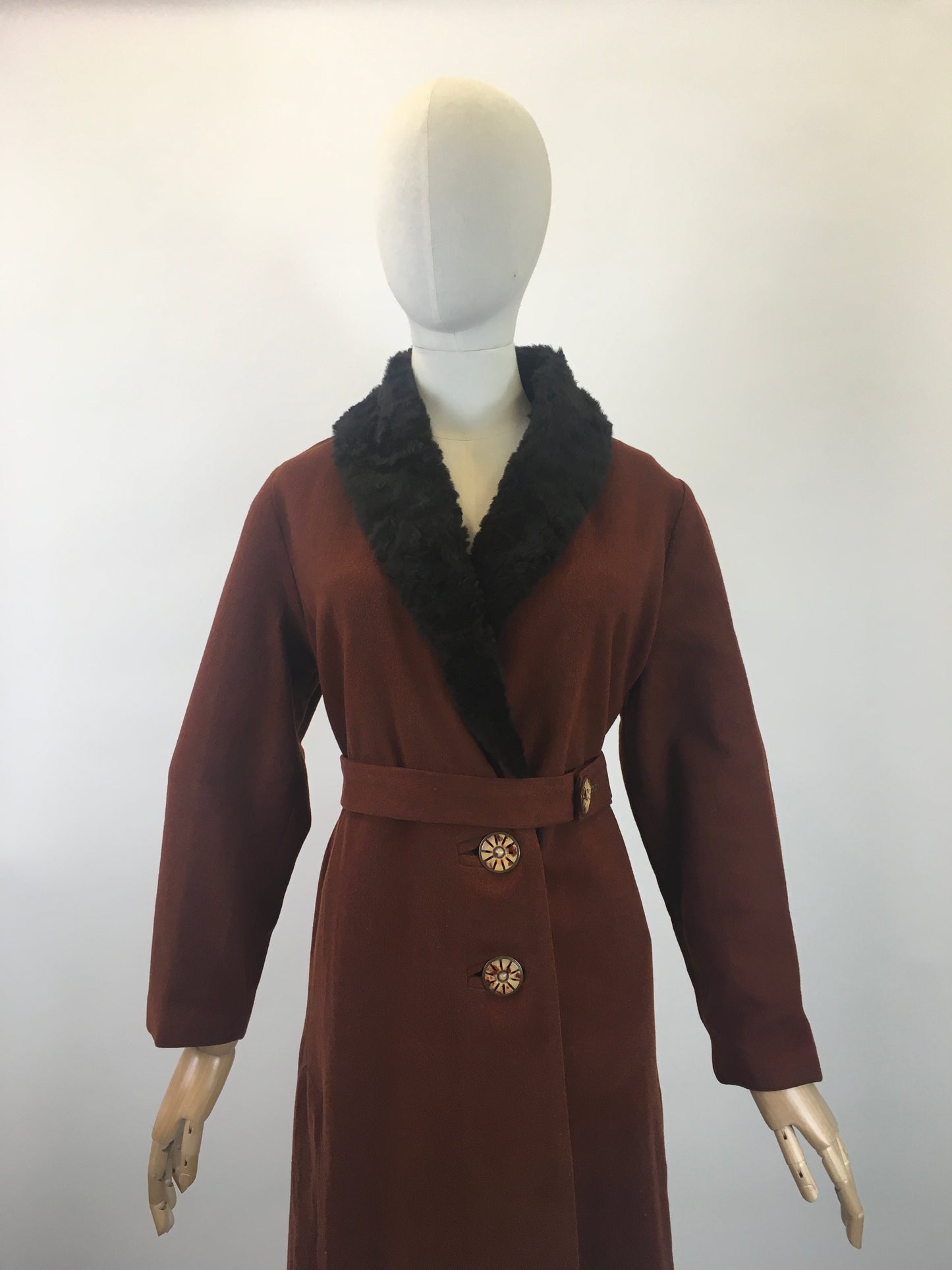Original Sensational 1920's/ 1930's Art Deco Coat - In A Warm Cinnamon With Rabbit Fur Collar