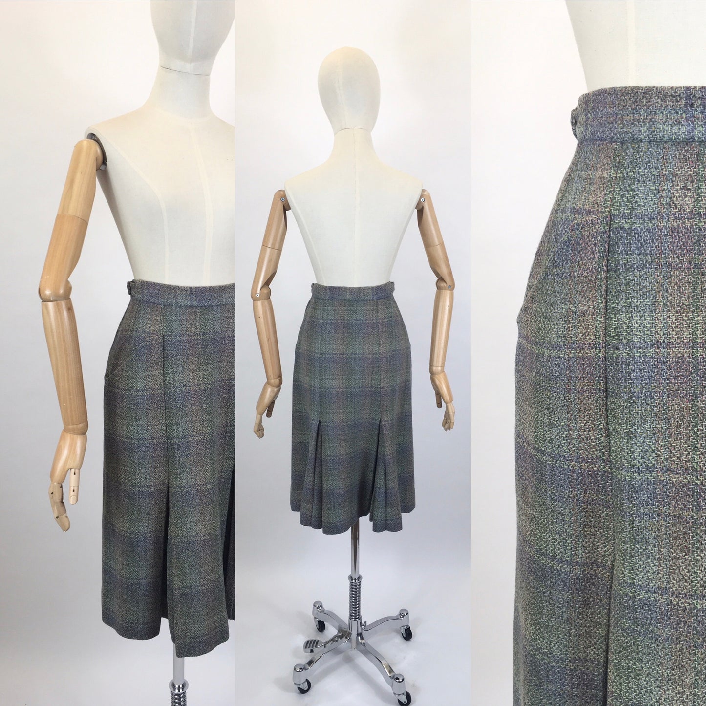 Original Late 1950’s Wool Skirt by ‘ Daks’ - In A Pink, Purple, Green & Blue Tweed