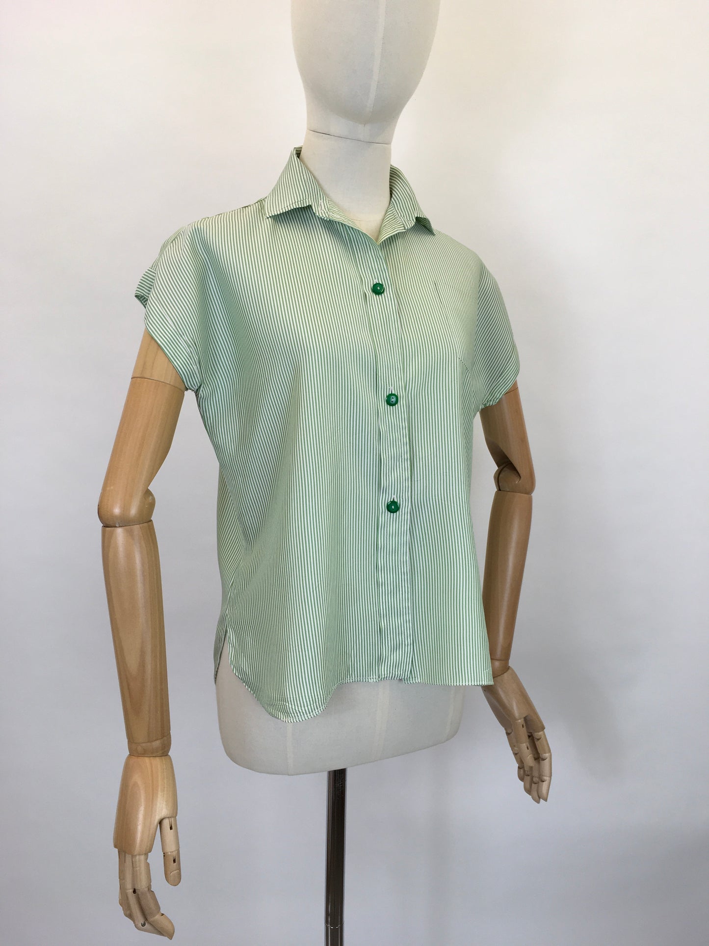 Original 1950’s Green & White Striped Blouse - By ‘ Em Cooper ‘ Label