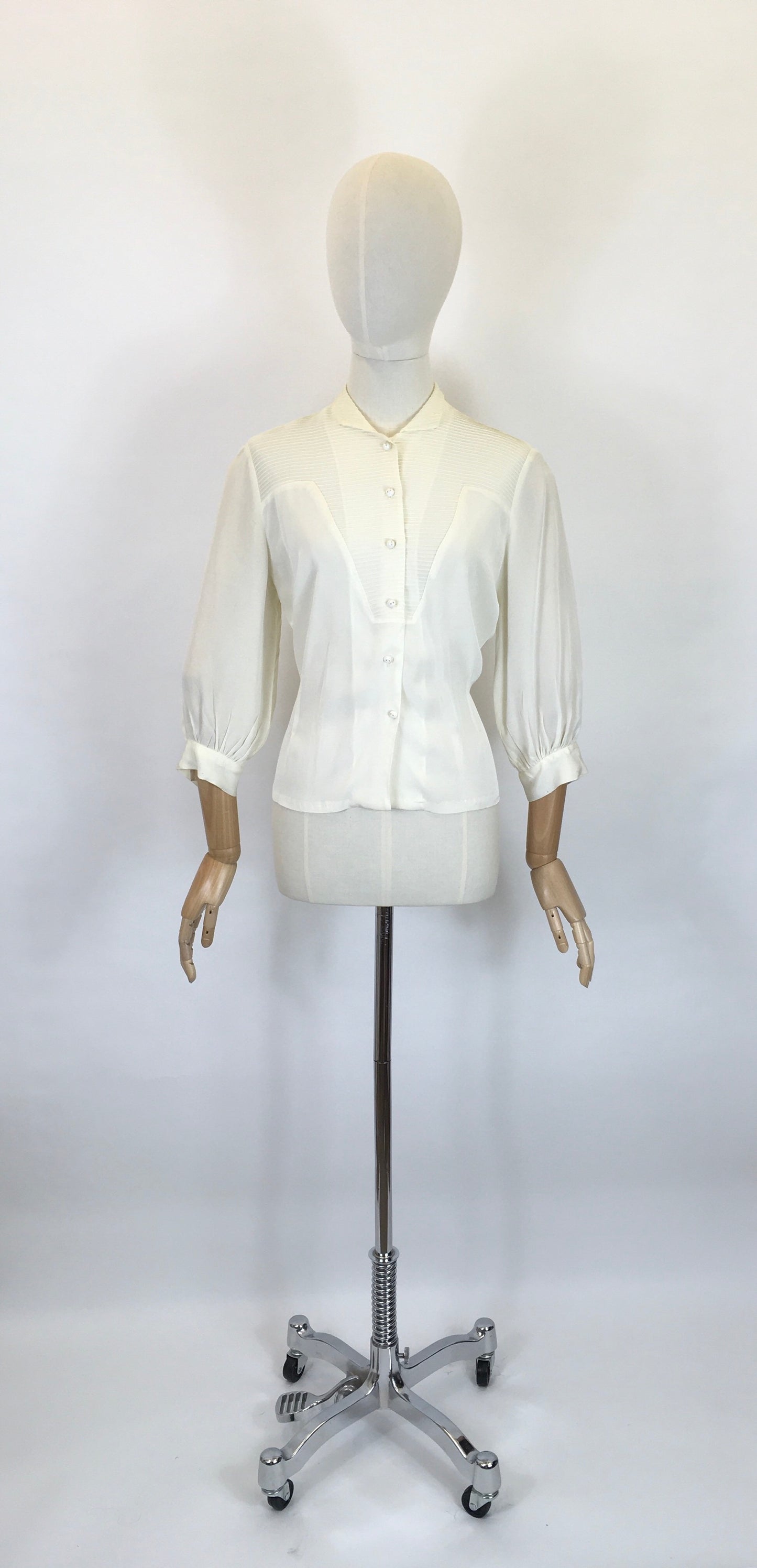 Original Late 1940’s Cream Blouse - With Lovely Pleated Detailing To The Bodice