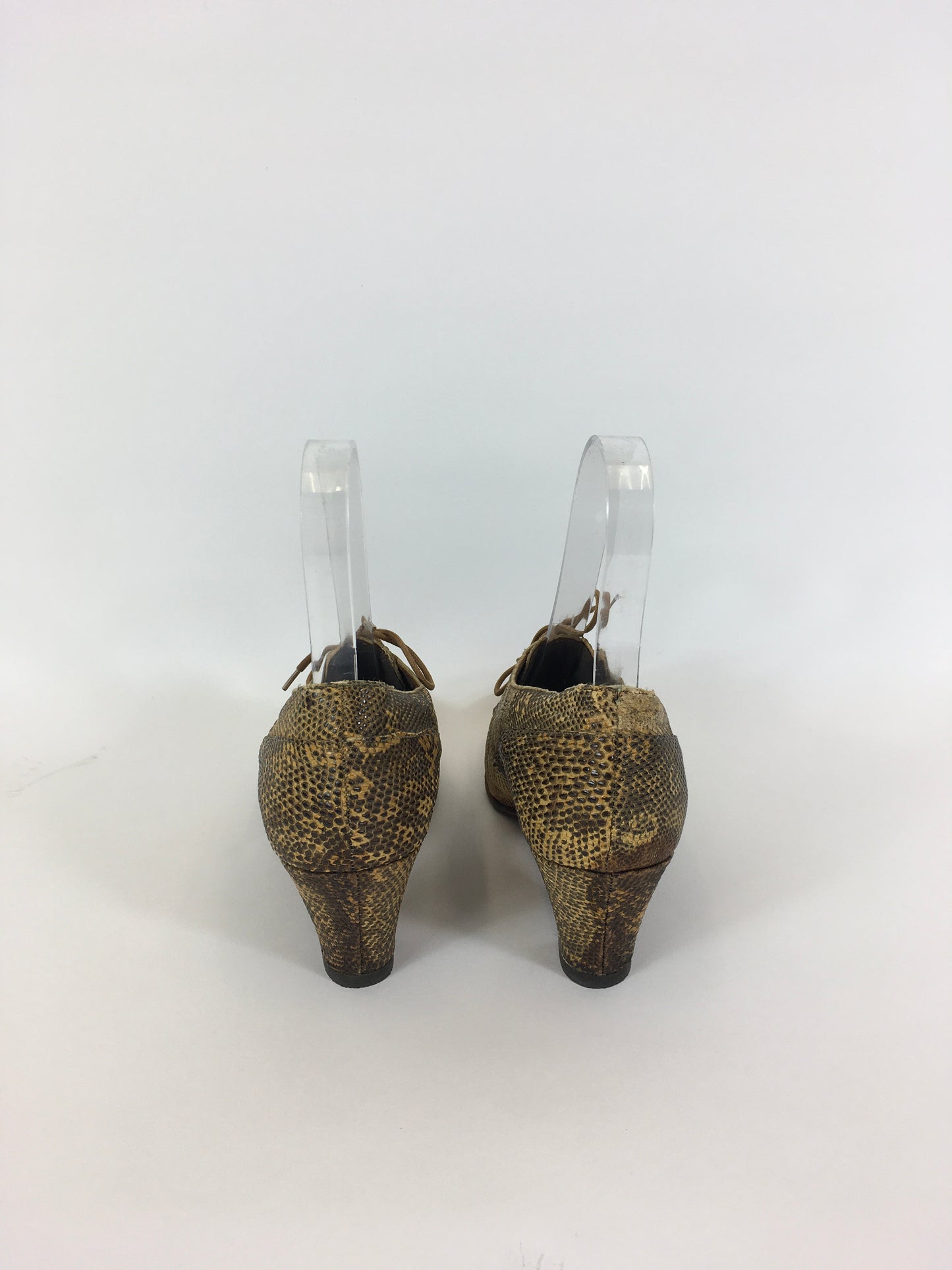 Original 1940’s Fabulous Snakeskin Heeled Lace Up Shoes - In A Lovely Warm Golden Tone