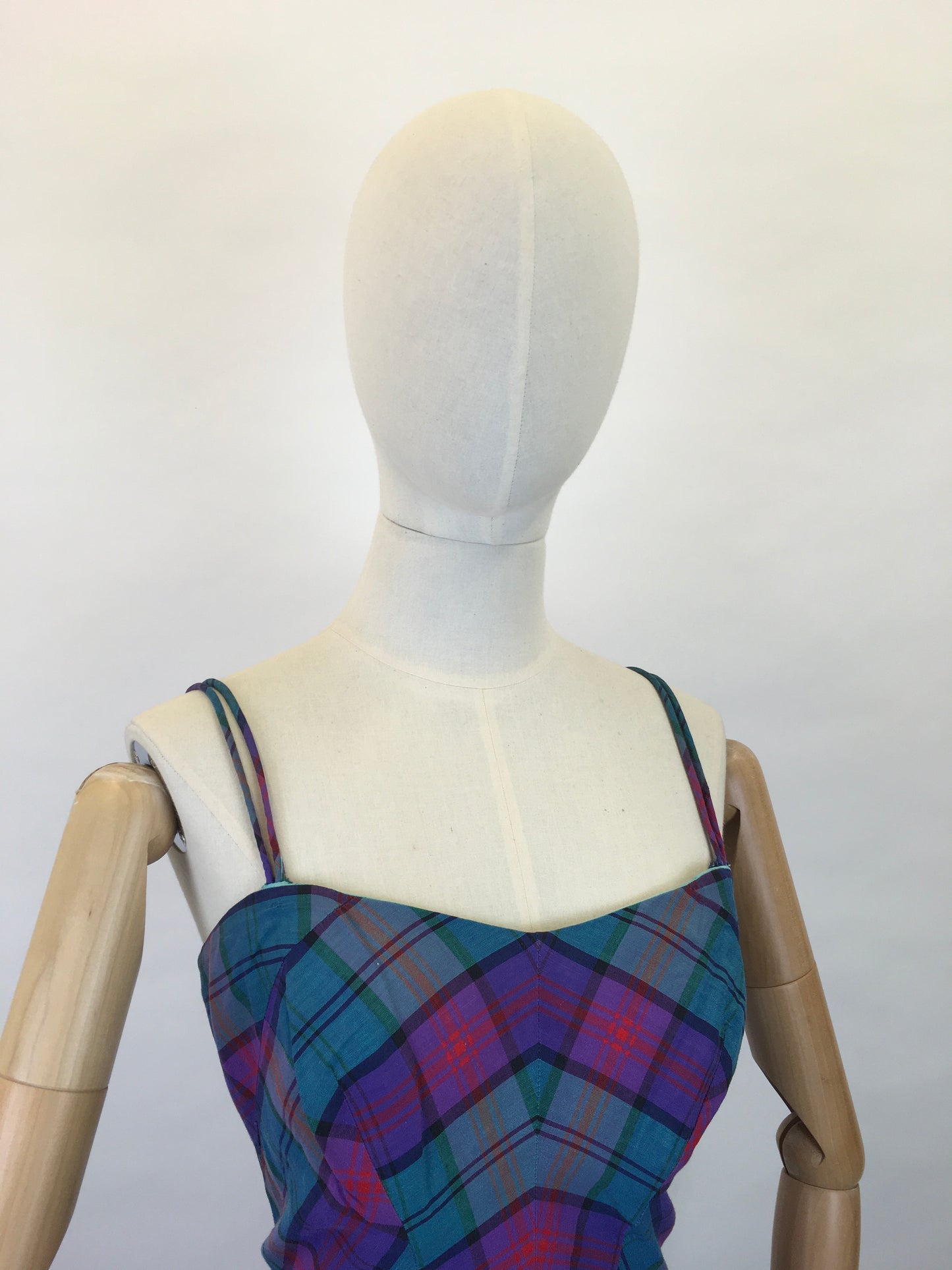 Original 1950s Fabulous Summer Playsuit - In a Gorgeous Plaid With Rich Purple, Reds, Blues and Bottle Greens