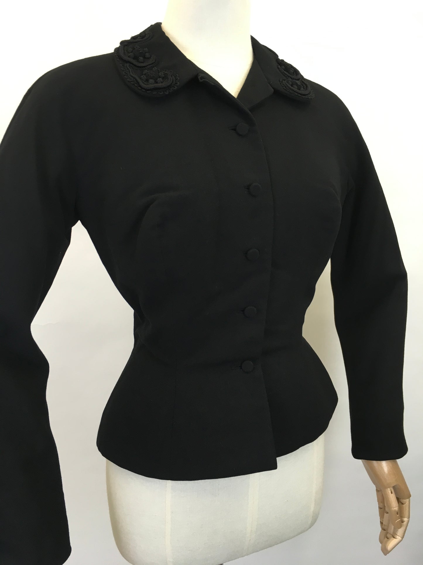 Original Late 1940’s early 1950’s ‘ Hattie Carnegie’ Black Jacket - Creating the Iconic New Look Silhouette