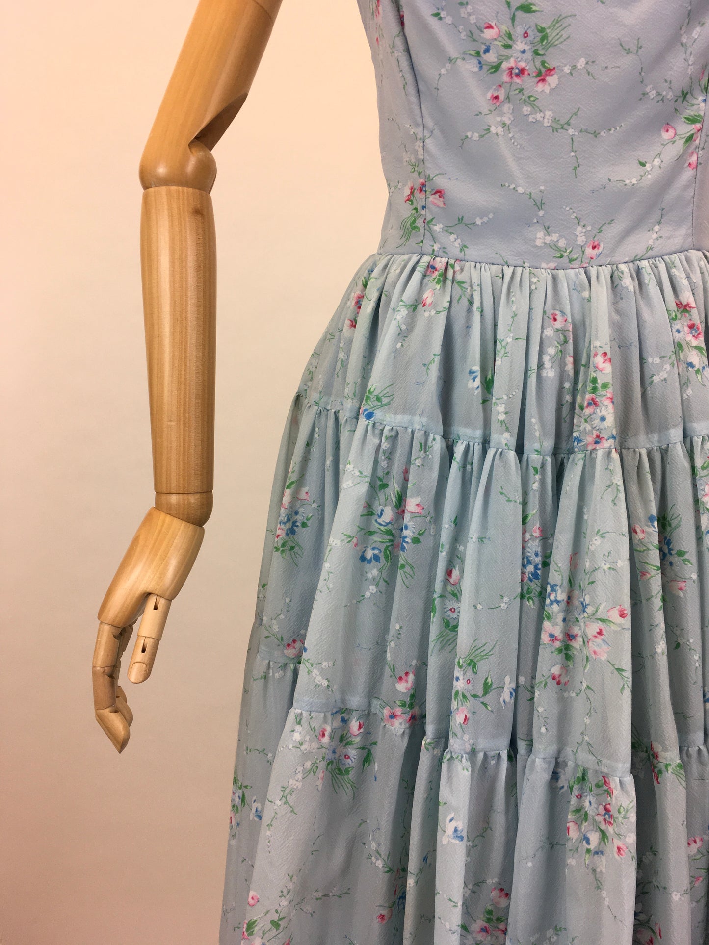 Original 1950’s Darling Full Length Prom Dress - In A Lovely Powder Blue Floral Tulle.