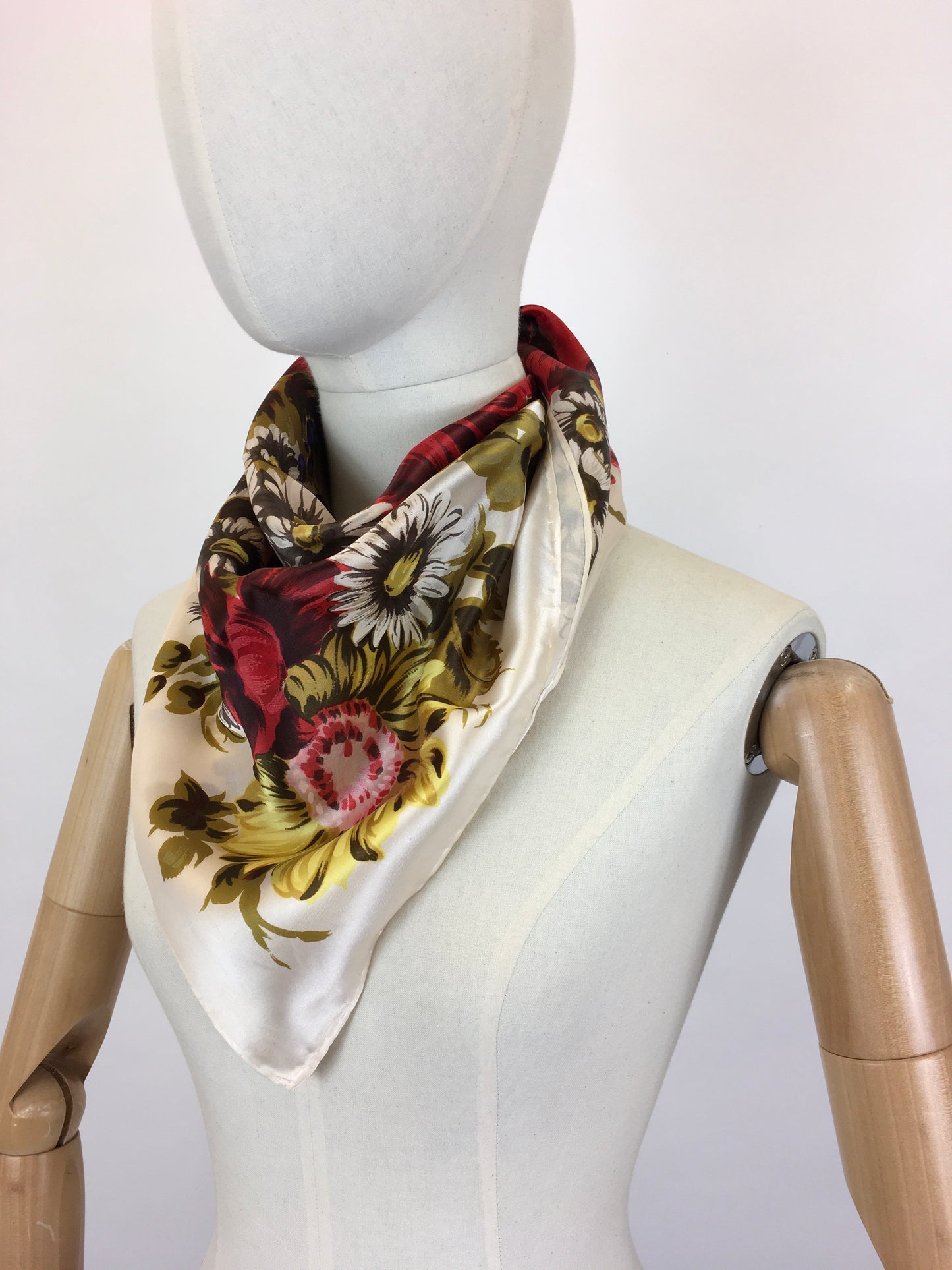 Original 1950’s Silk Floral Scarf - In A Summertime Bright Colour Palette