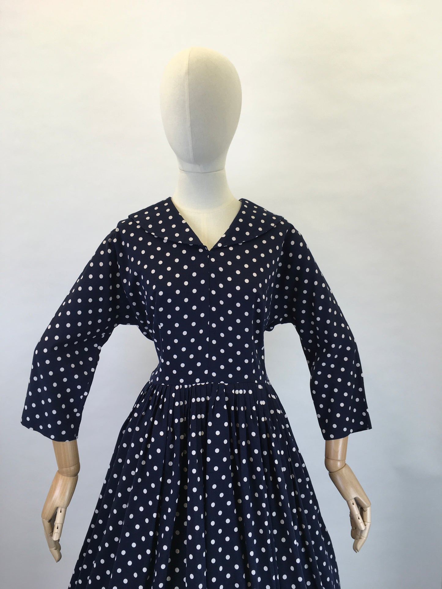 Original 1950s Lightweight Cotton Day Dress - In a Fabulous Deep Navy Polka Dot