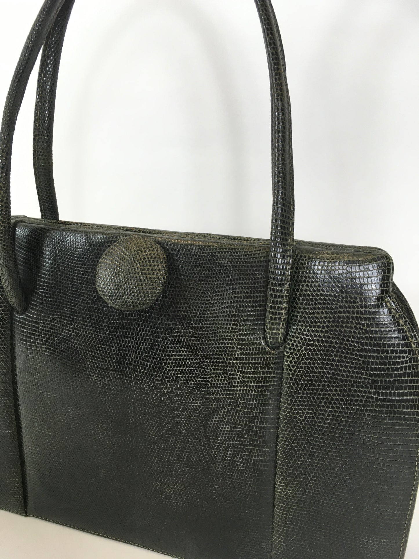 Original Late 1940’s Dark Green Leather Handbag - By ‘ Finnigans Label of London ‘
