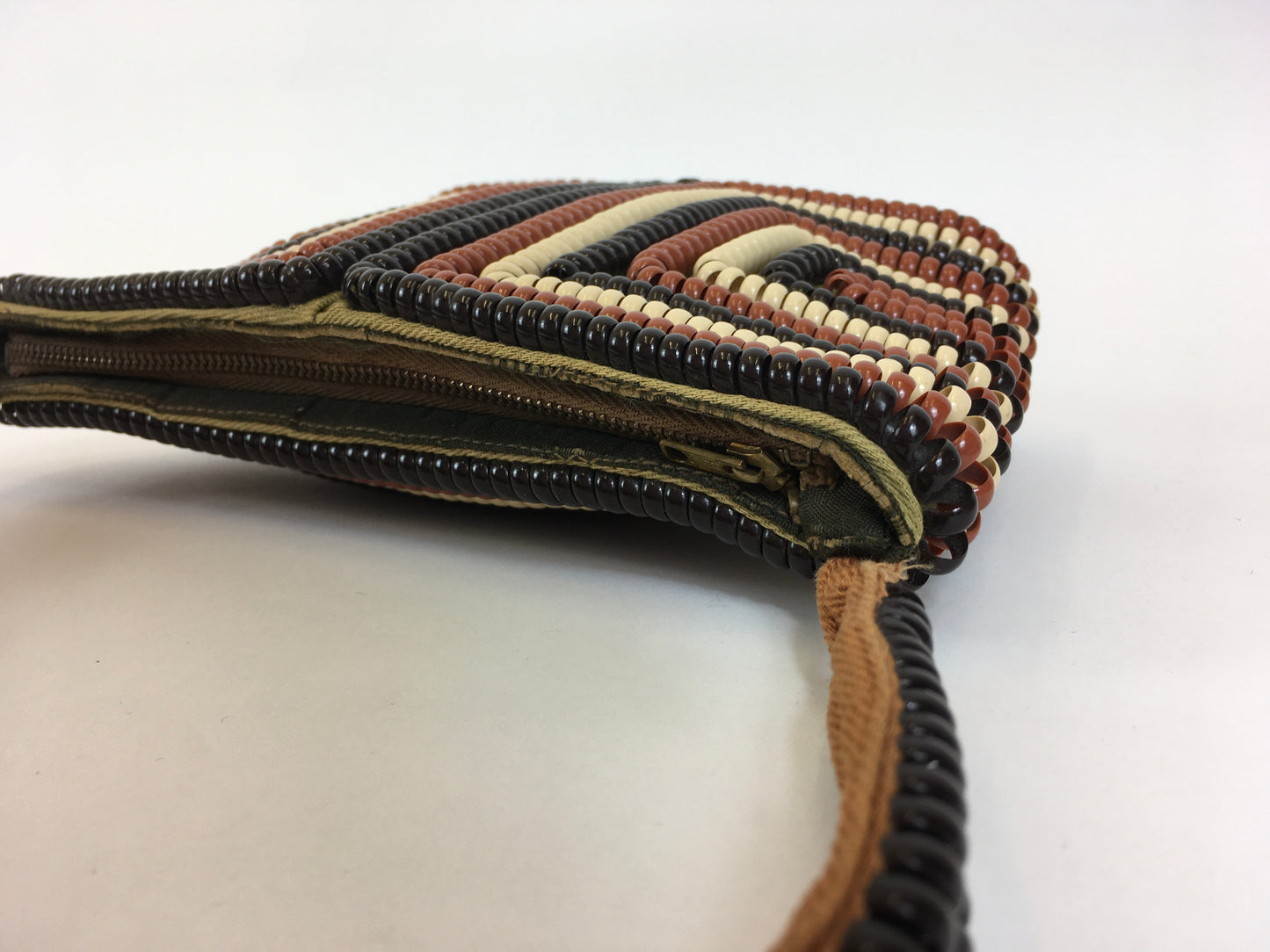 Original 1940's Telephone Cord Handbag - Tricolor In Brown, Taupe & Dark Brown