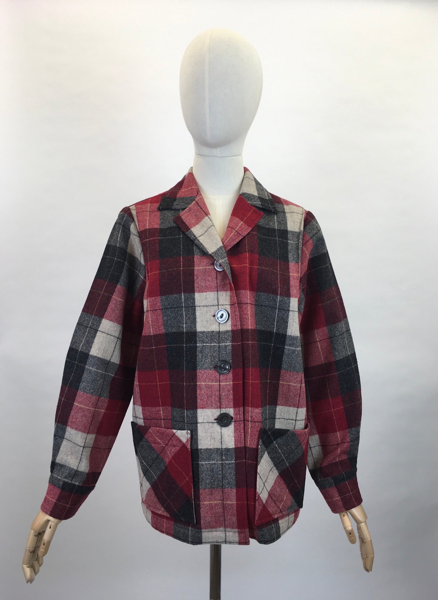 Original 1960’s Pendleton Check Jacket - In Lovely Warm Reds, Black’s and Ivories