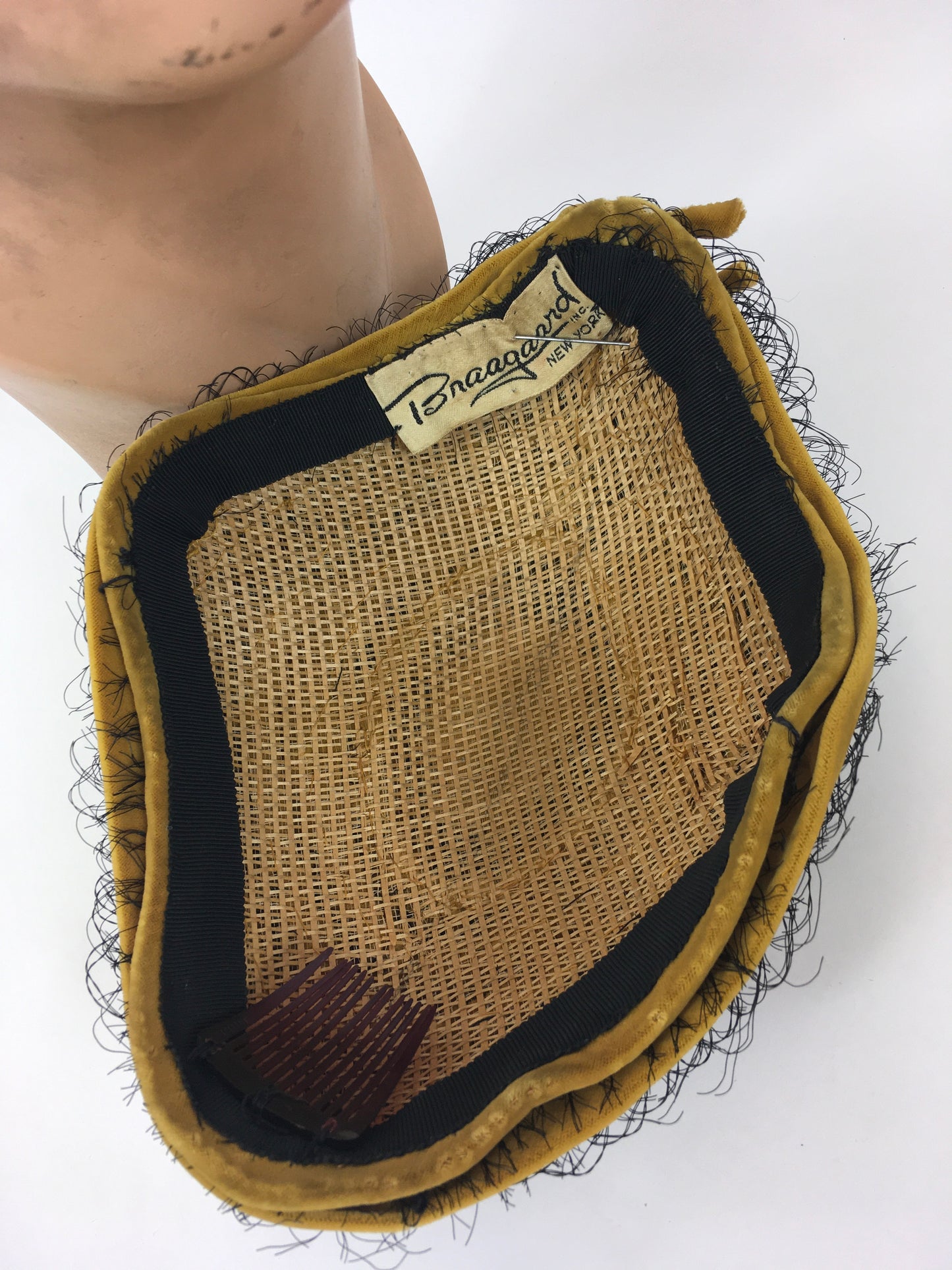 Original 1940’s Sensational Dark Mustard Headpiece - ‘ New York Creations Label ‘