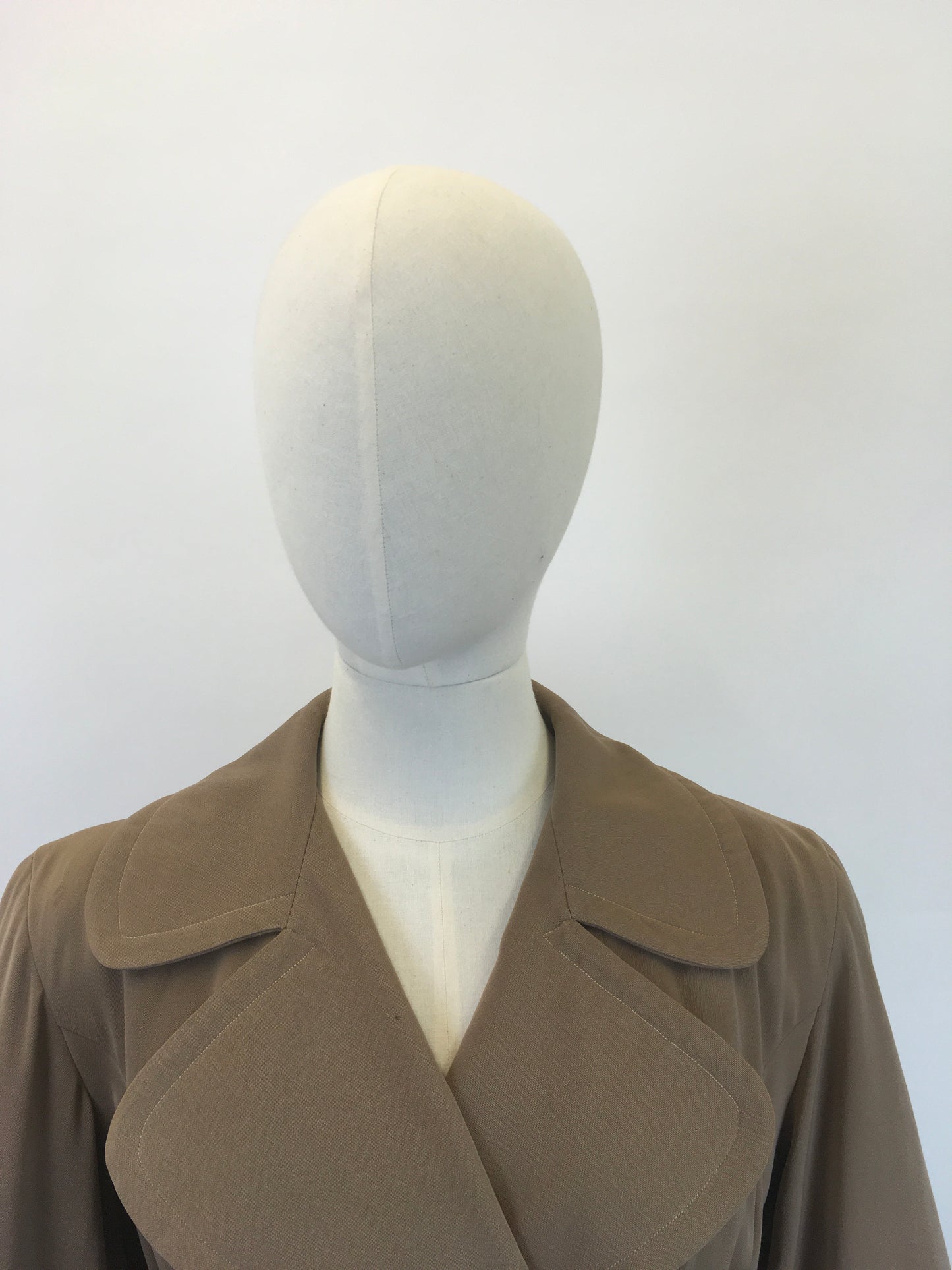 Original 1940's American Warm Taupe Gabardine Coat - With Stunning Pleated Back Detailing