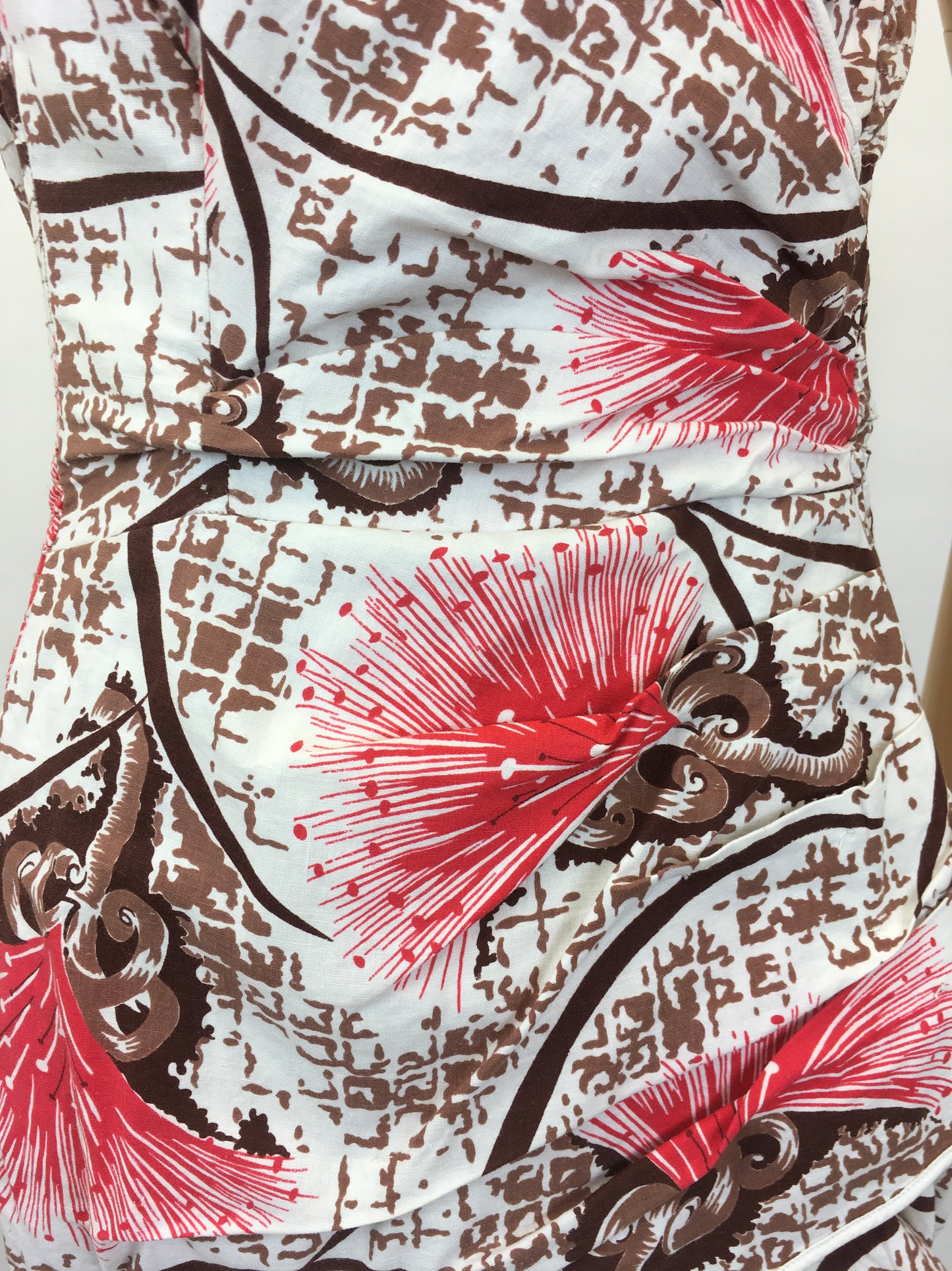 Original Late 1940s early 1950’s Bathing Costume - In a Fabulous Brown and Bright Coral Cotton