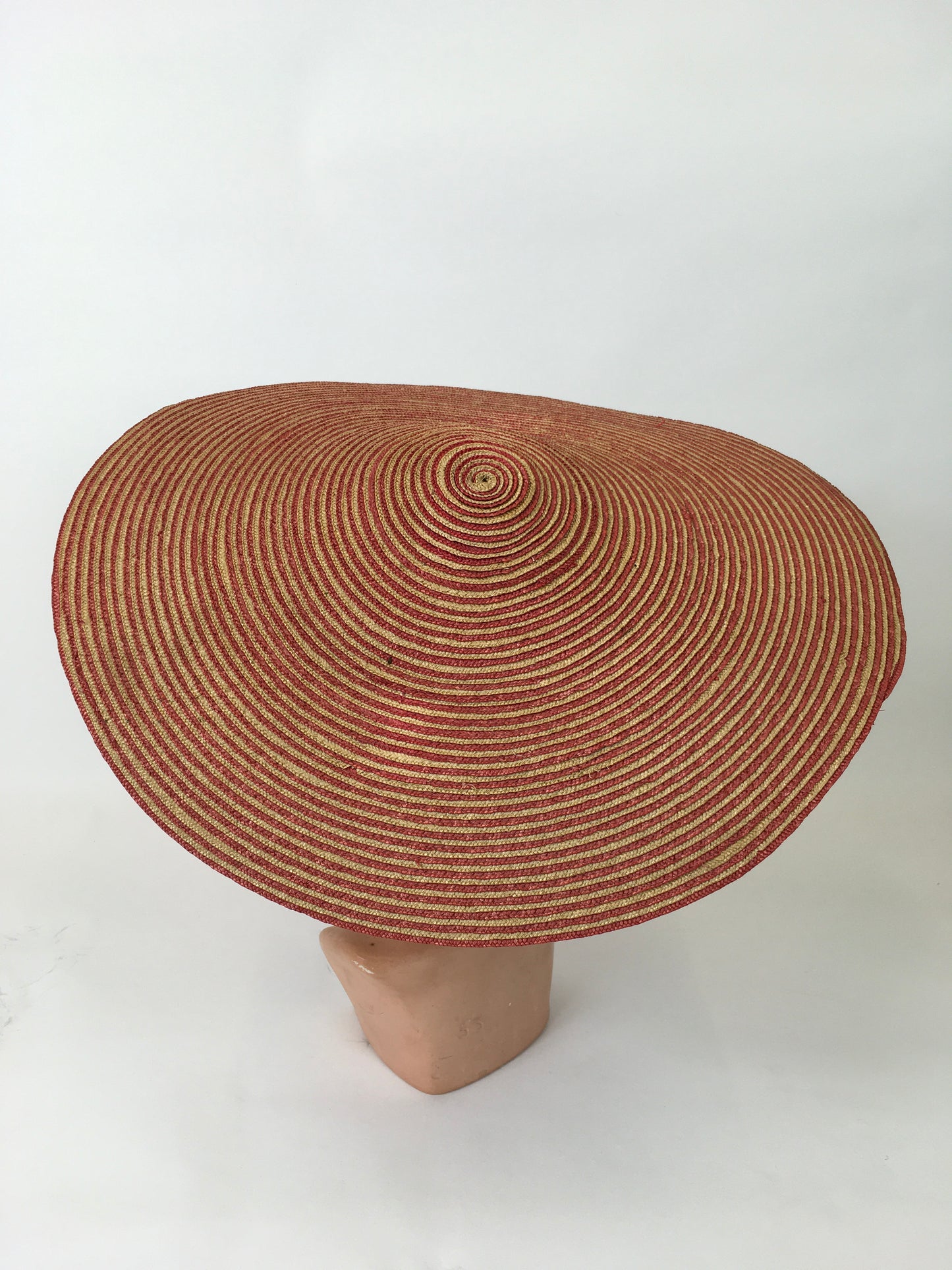 Original 1940’s Wide Straw Sun Hat - In A Beautiful Red & Natural Straw