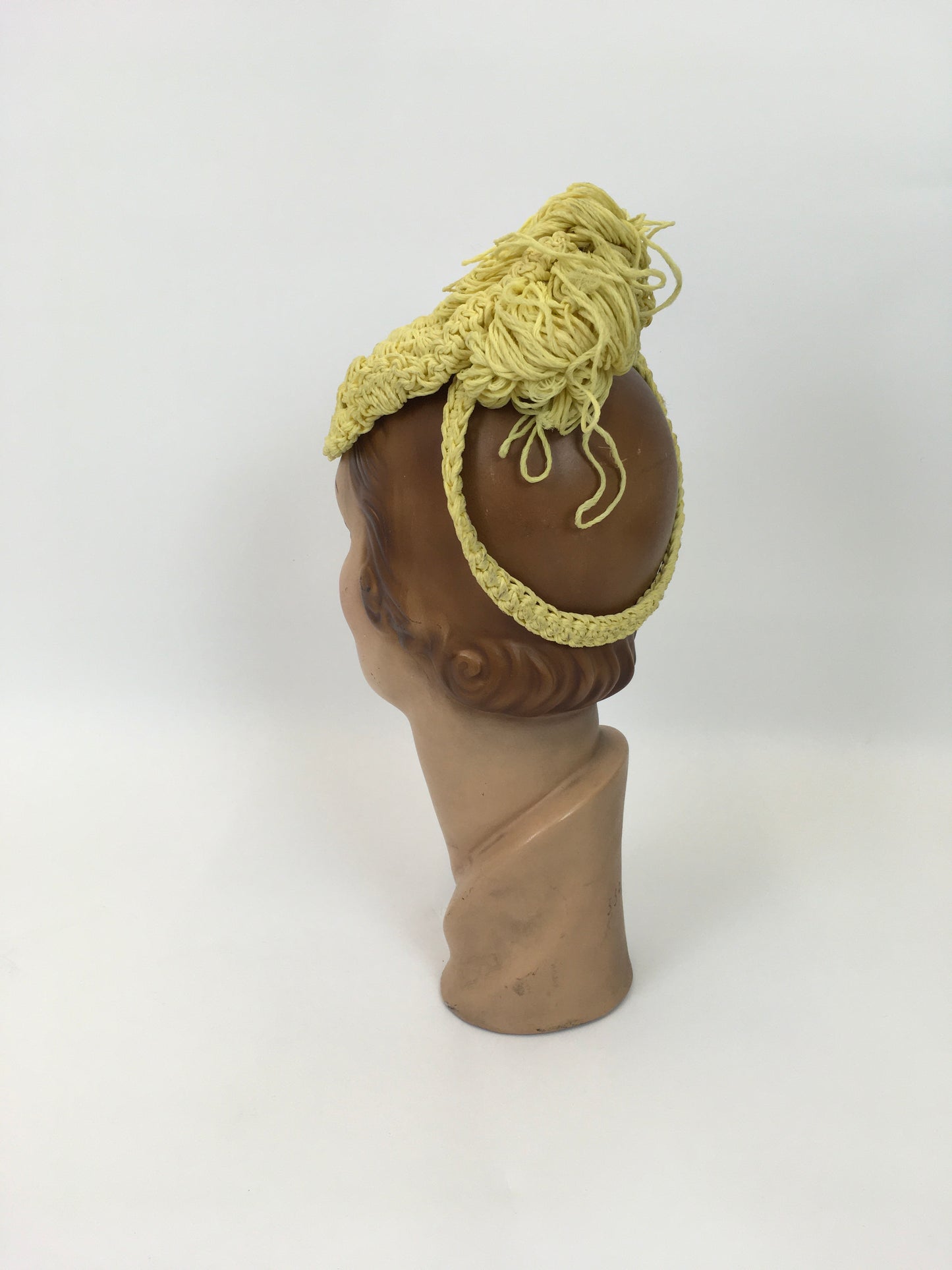 Original 1940’s Fabulous Popcorn Crochet Headpiece - In A Sunshine Yellow