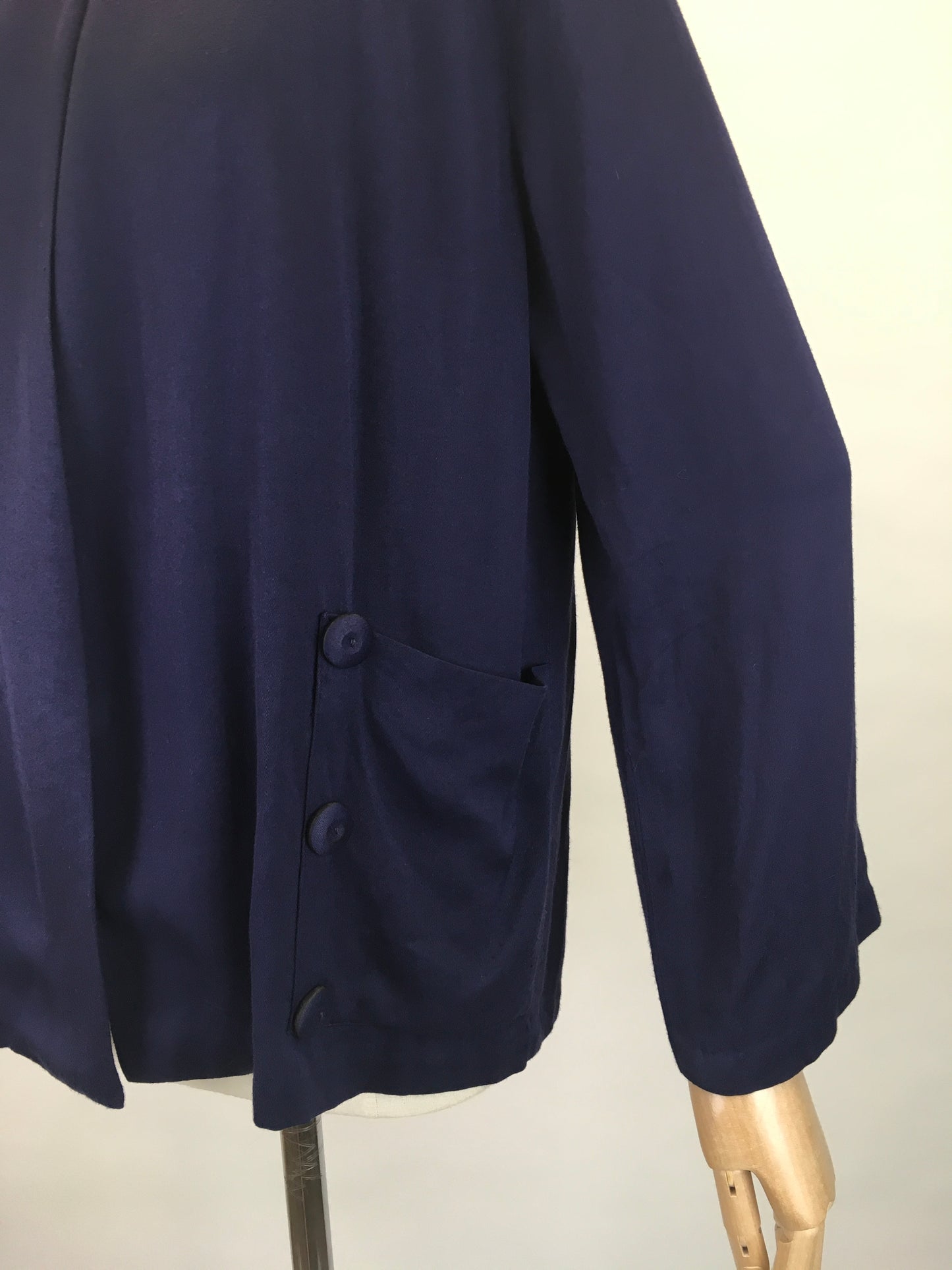 Original 1940s Stunning Navy Swagger Jacket - In a Lightweight Gab Fabric with lovely Button Detailing